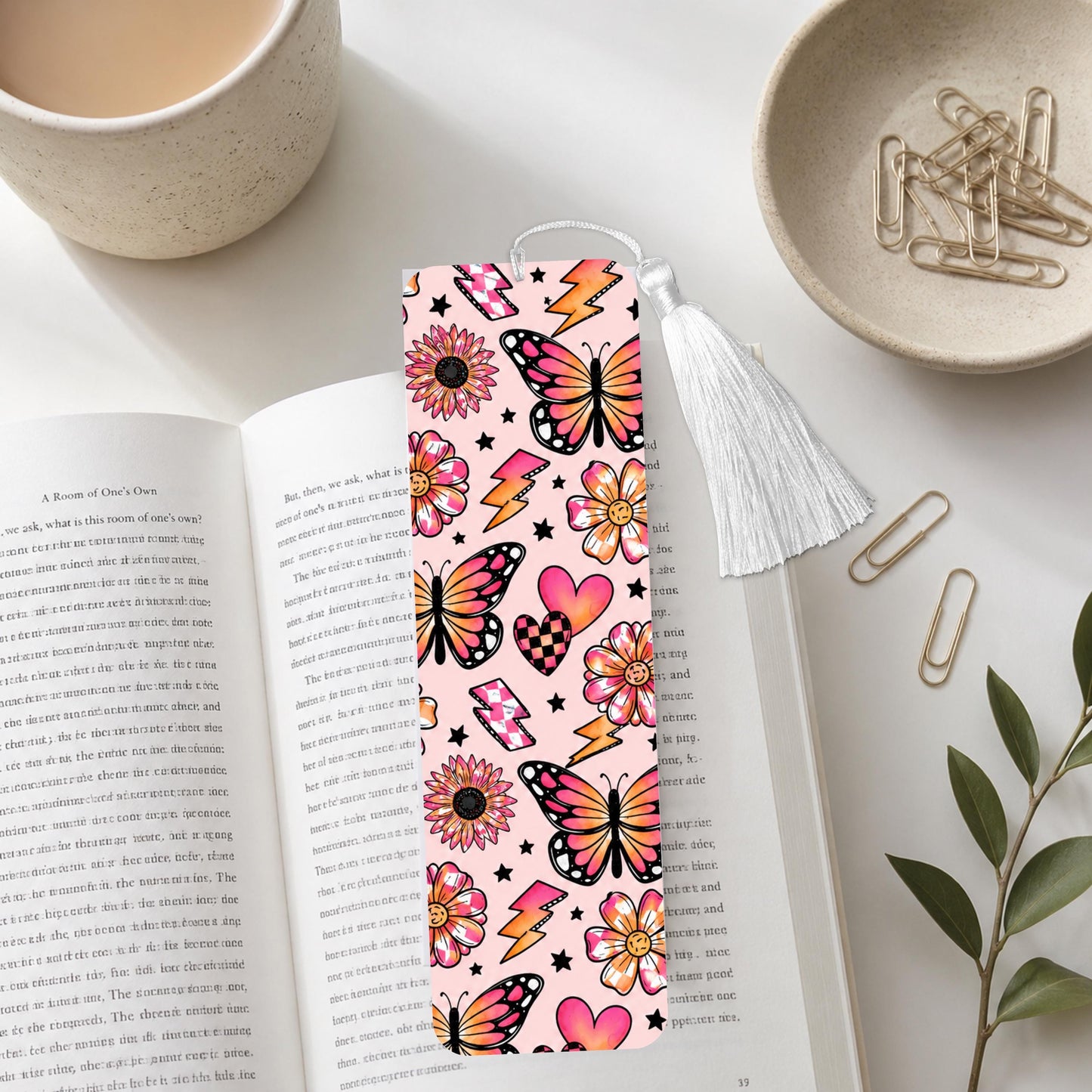 Pink Retro And Flower Aluminum Bookmark