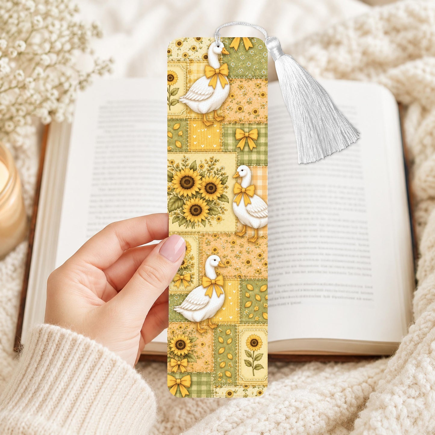 Goose And Sunflower Patchwork Aluminum Bookmark