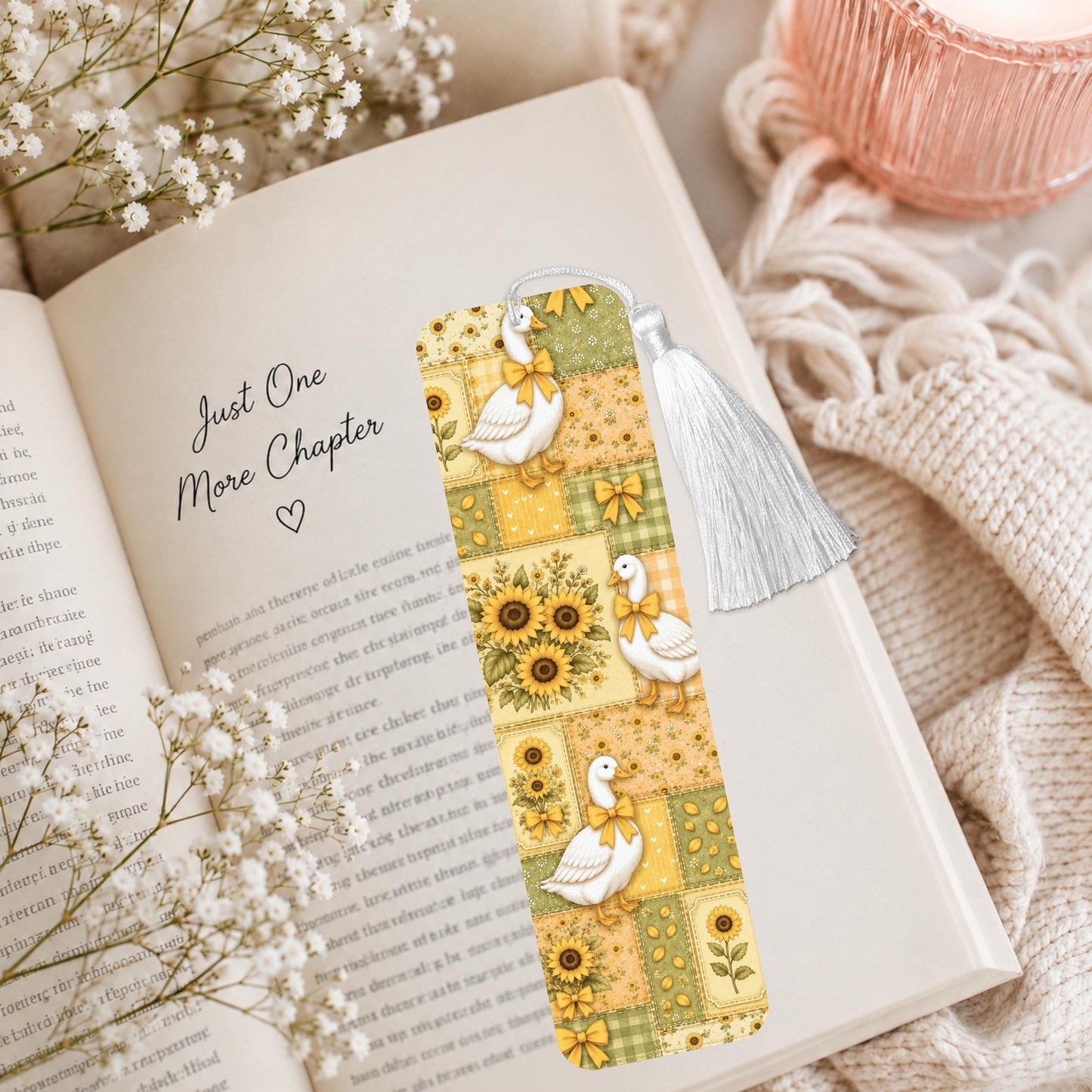 Goose And Sunflower Patchwork Aluminum Bookmark