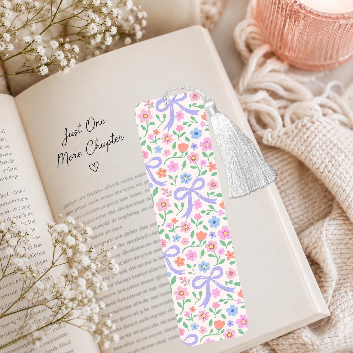 Purple Bow And Flowers Aluminum Bookmark