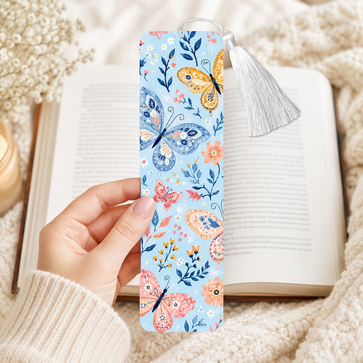 Floral Butterflies Aluminum Bookmark