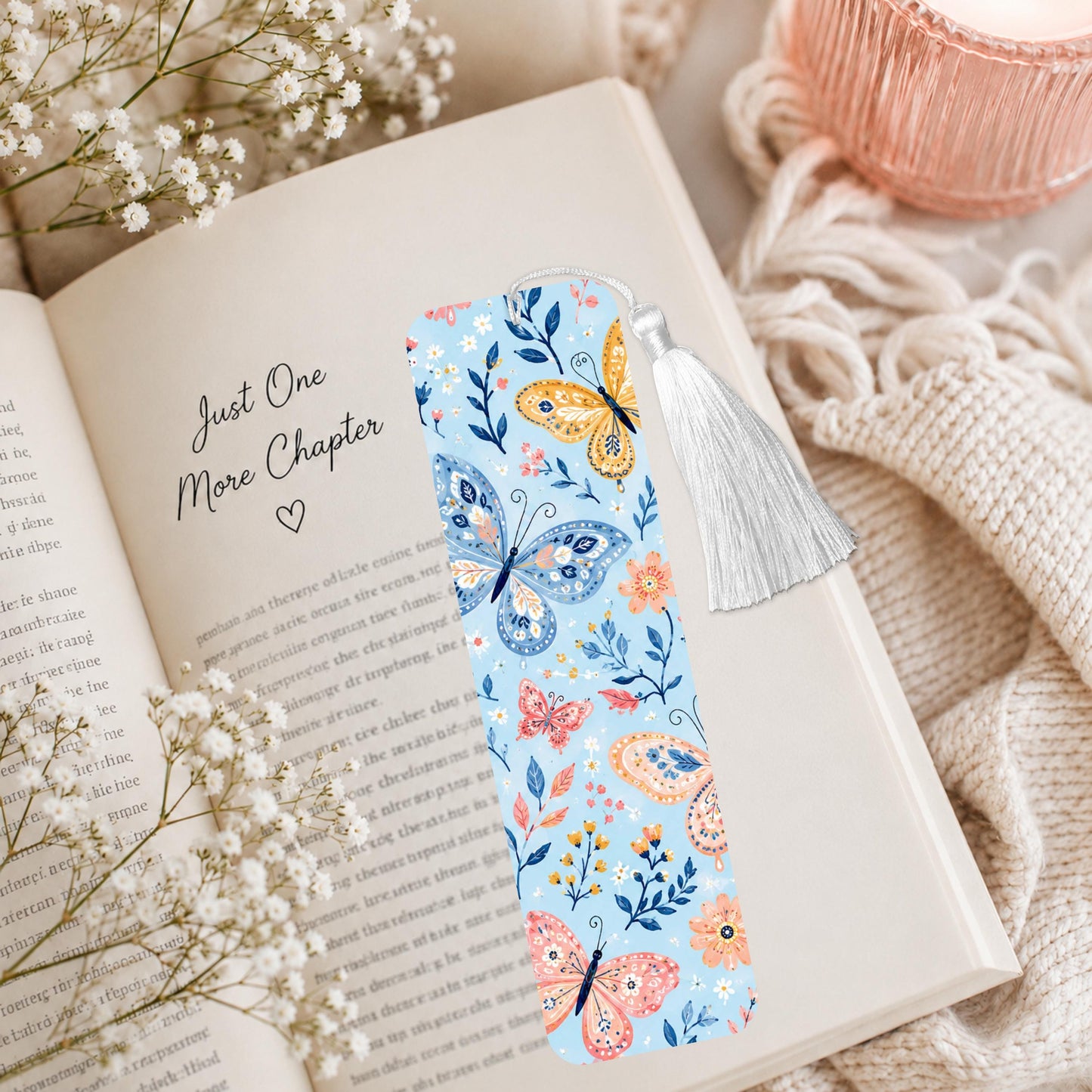 Floral Butterflies Aluminum Bookmark
