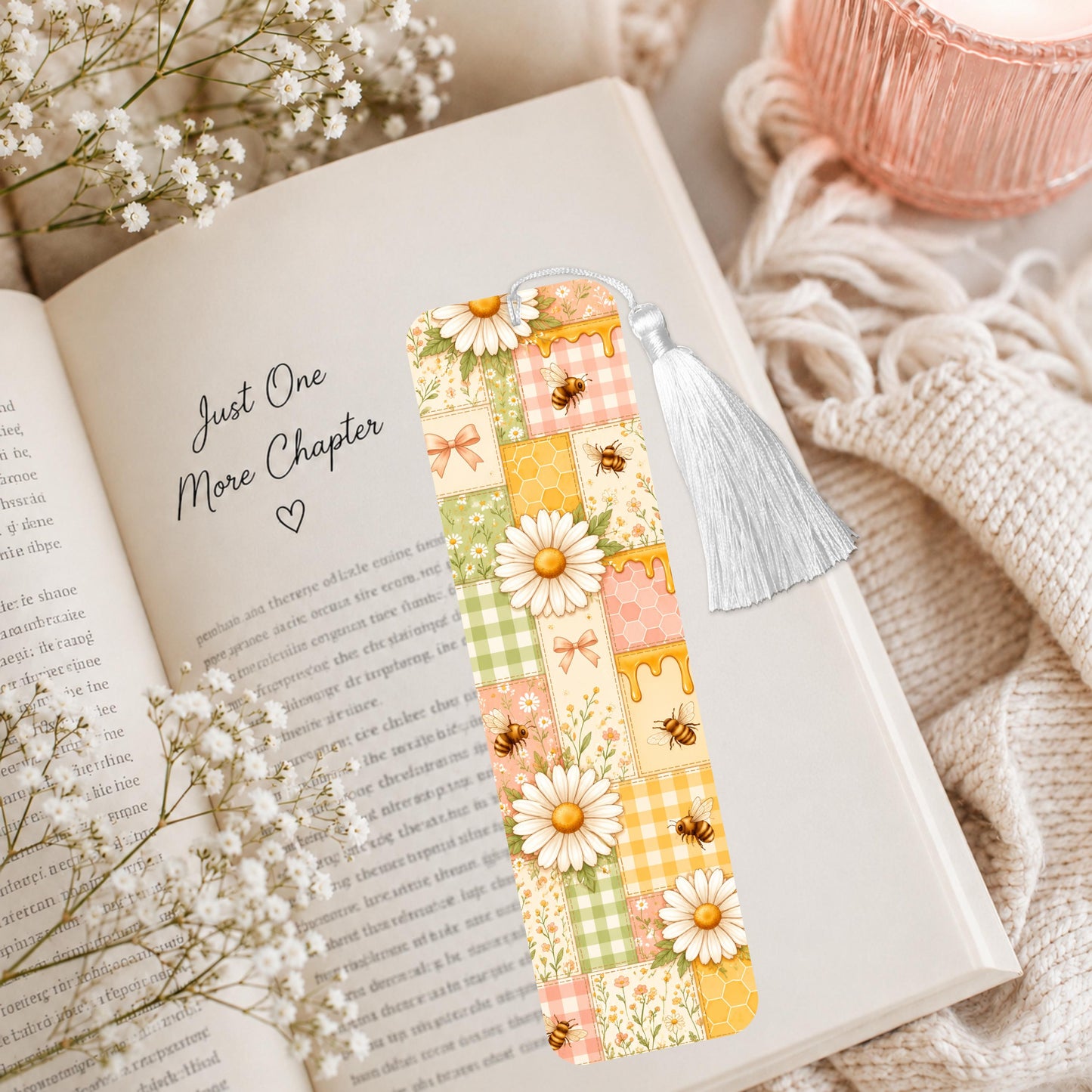 Daisy And Bees Patchwork Aluminum Bookmark