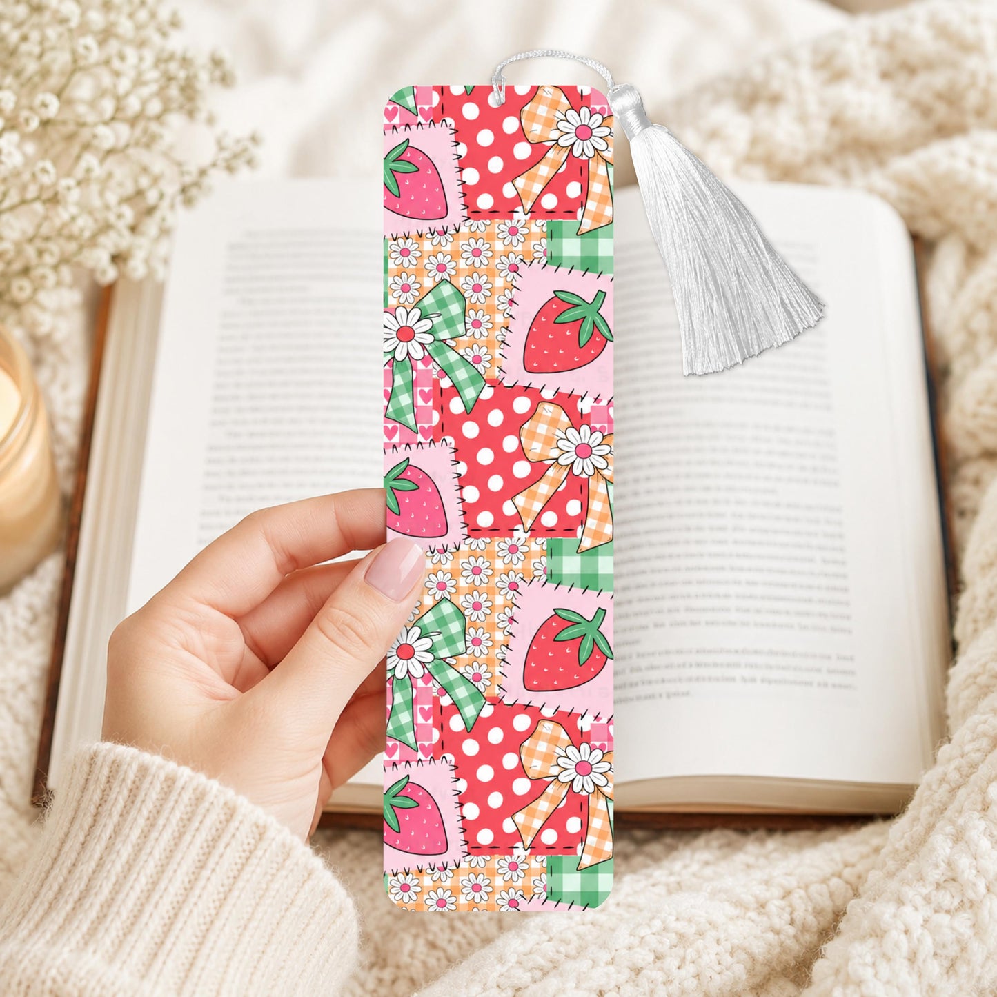 Summer Strawberry Patchwork Aluminum Bookmark