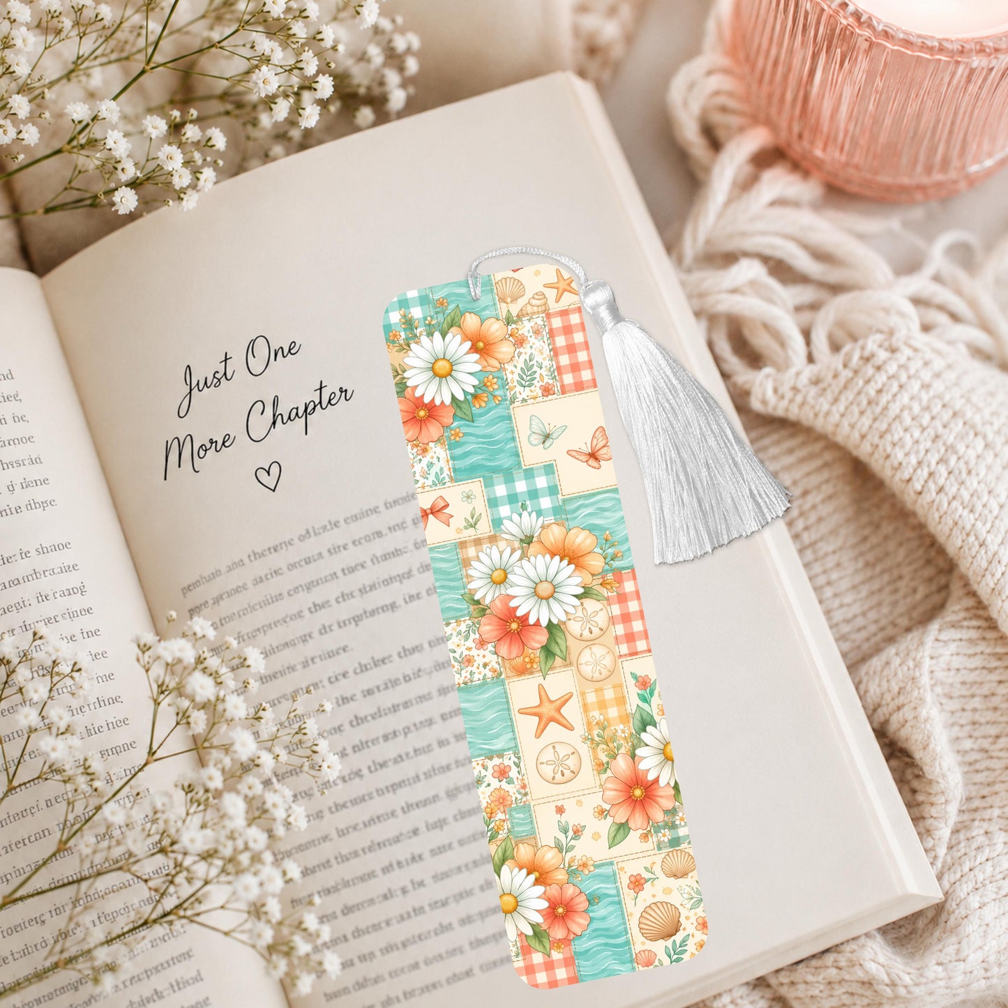 Seashell And Flower Patchwork Aluminum Bookmark