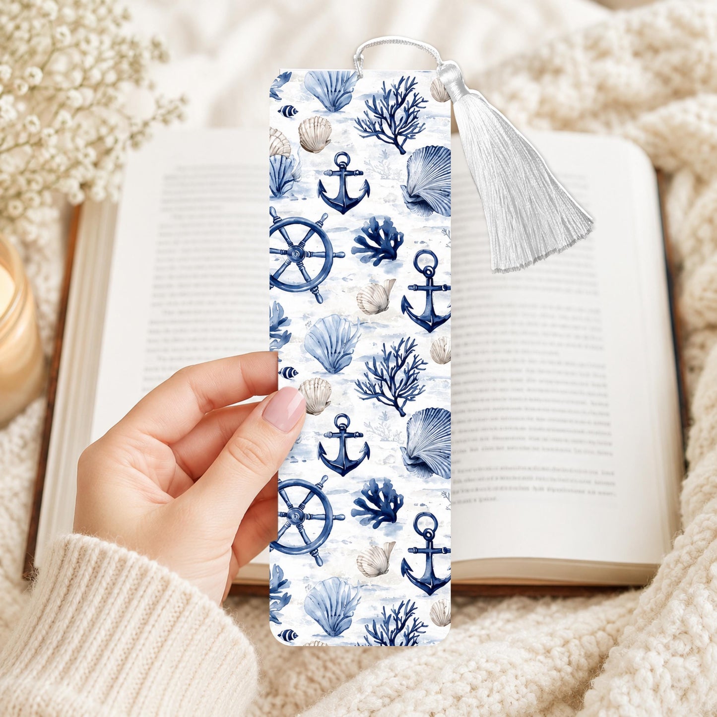 Blue Nautical And Sea Life Aluminum Bookmark