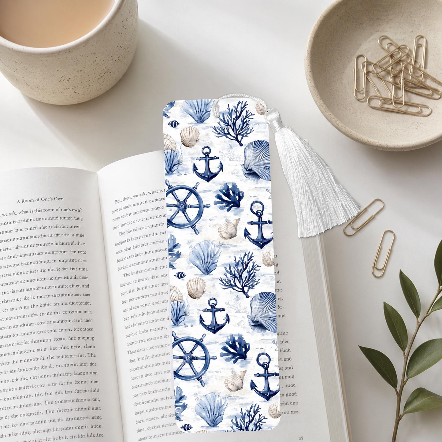 Blue Nautical And Sea Life Aluminum Bookmark