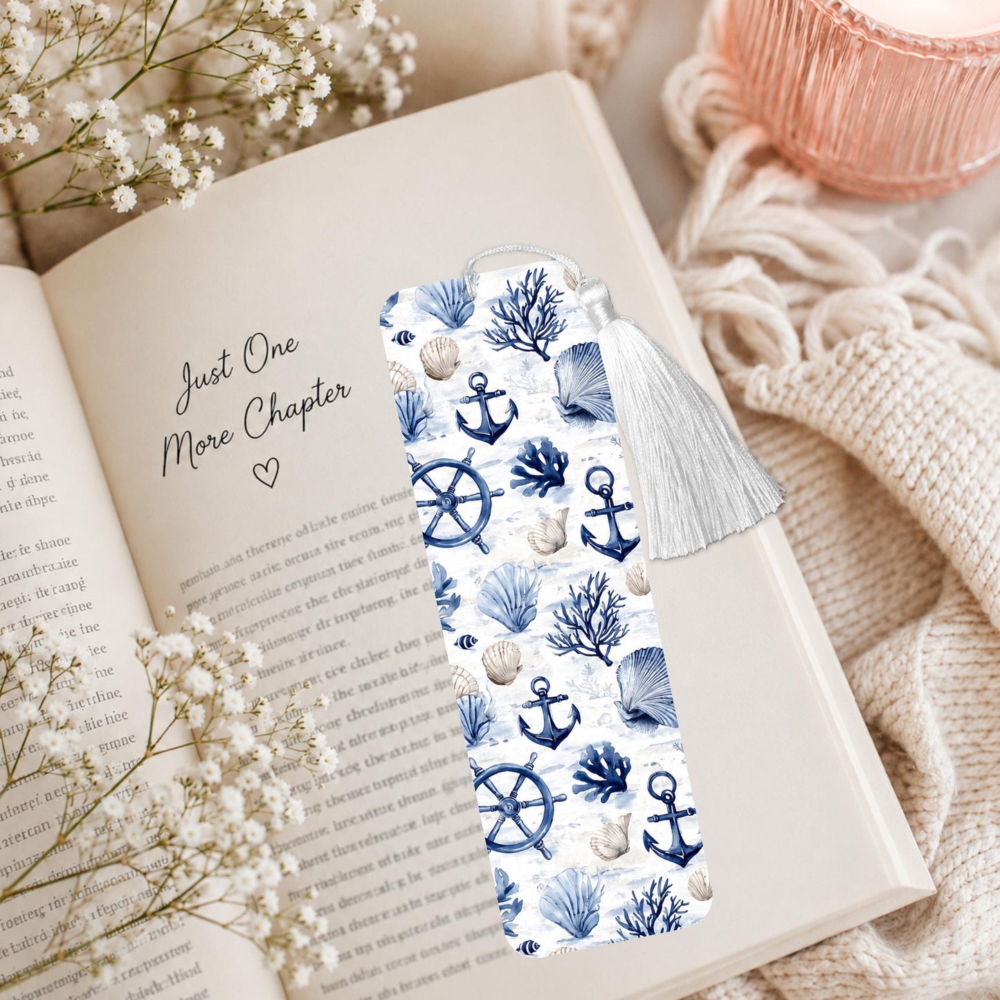 Blue Nautical And Sea Life Aluminum Bookmark