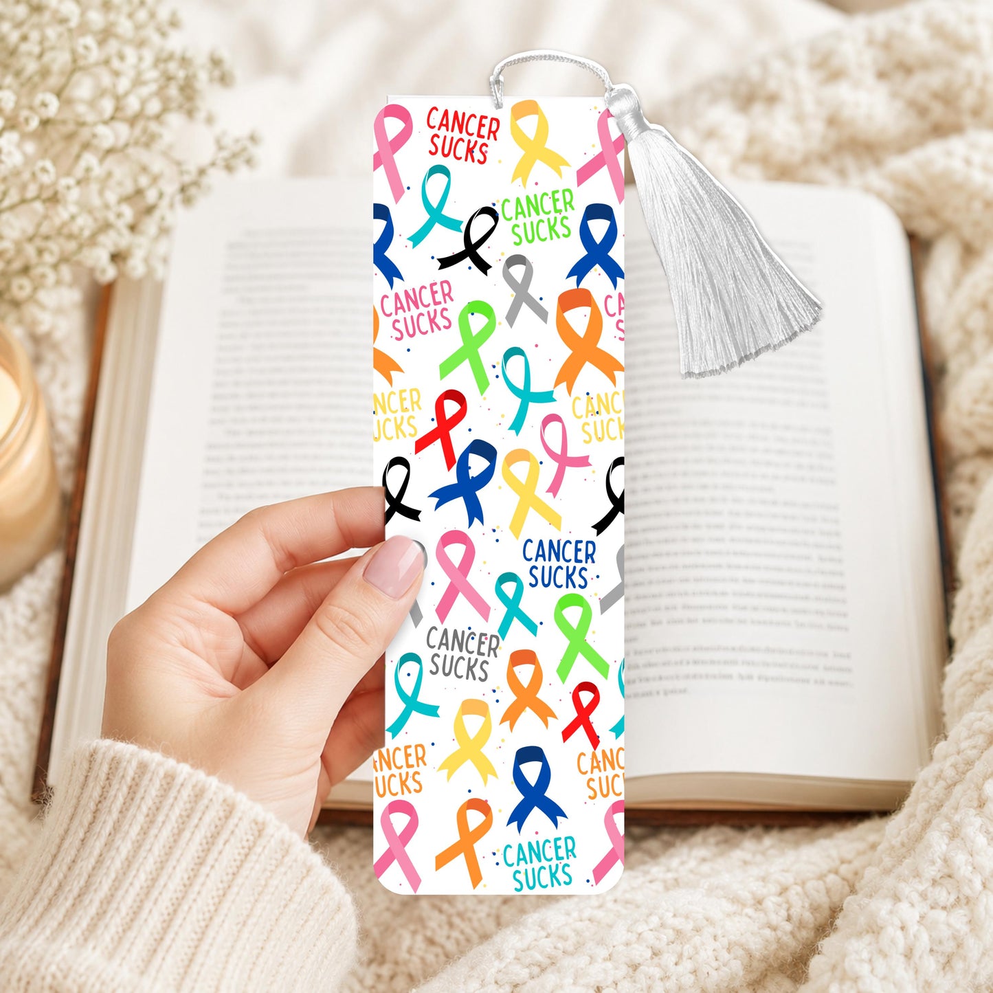 Cancer Sucks Rainbow Ribbons Aluminum Bookmark