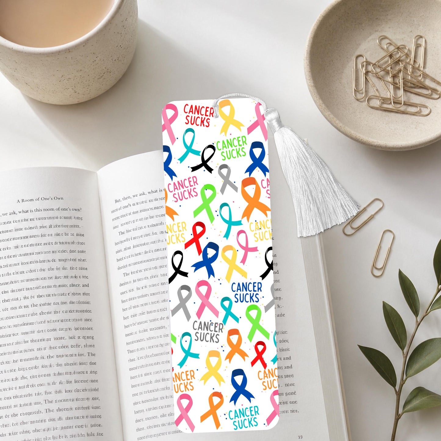 Cancer Sucks Rainbow Ribbons Aluminum Bookmark