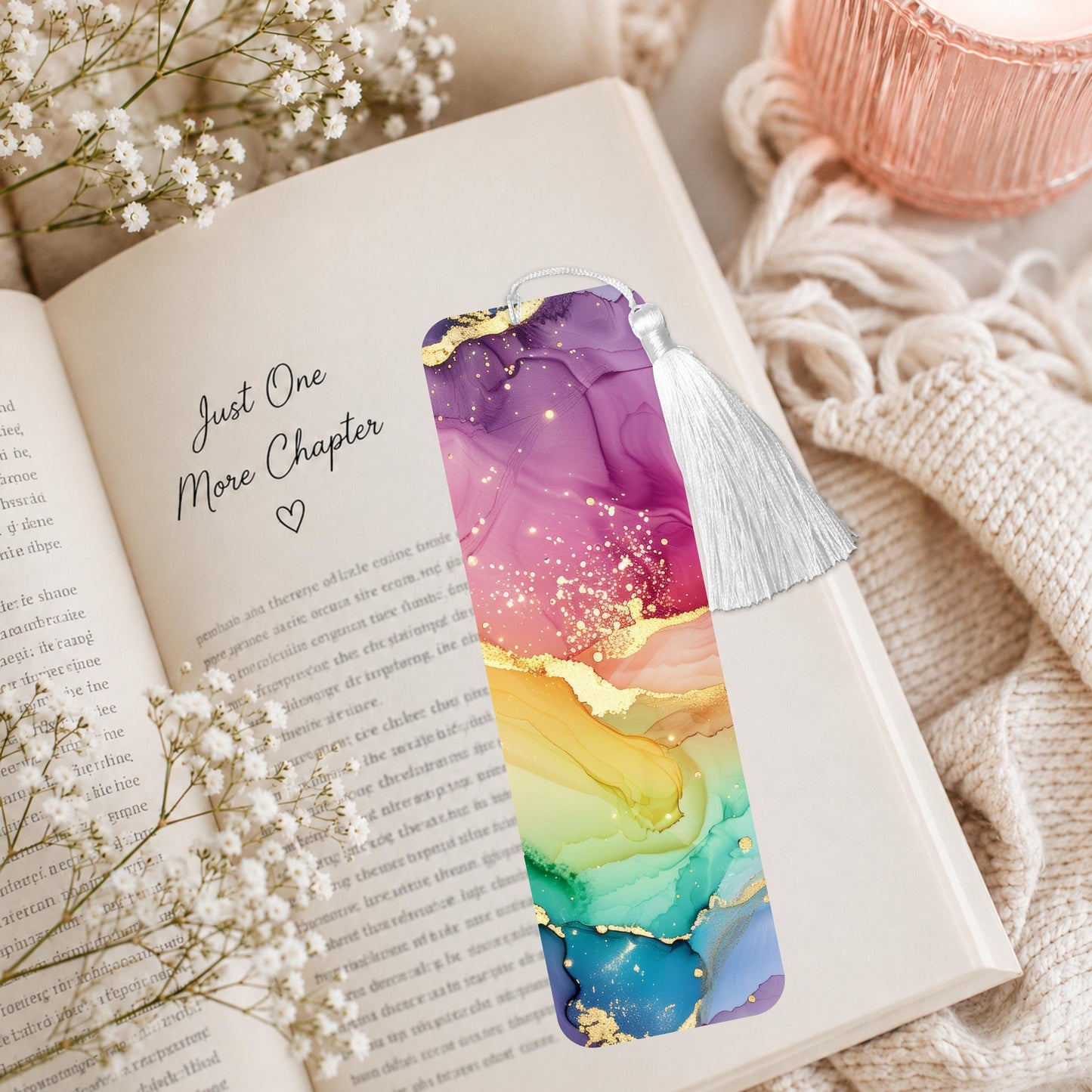 Rainbow Marble Aluminum Bookmark