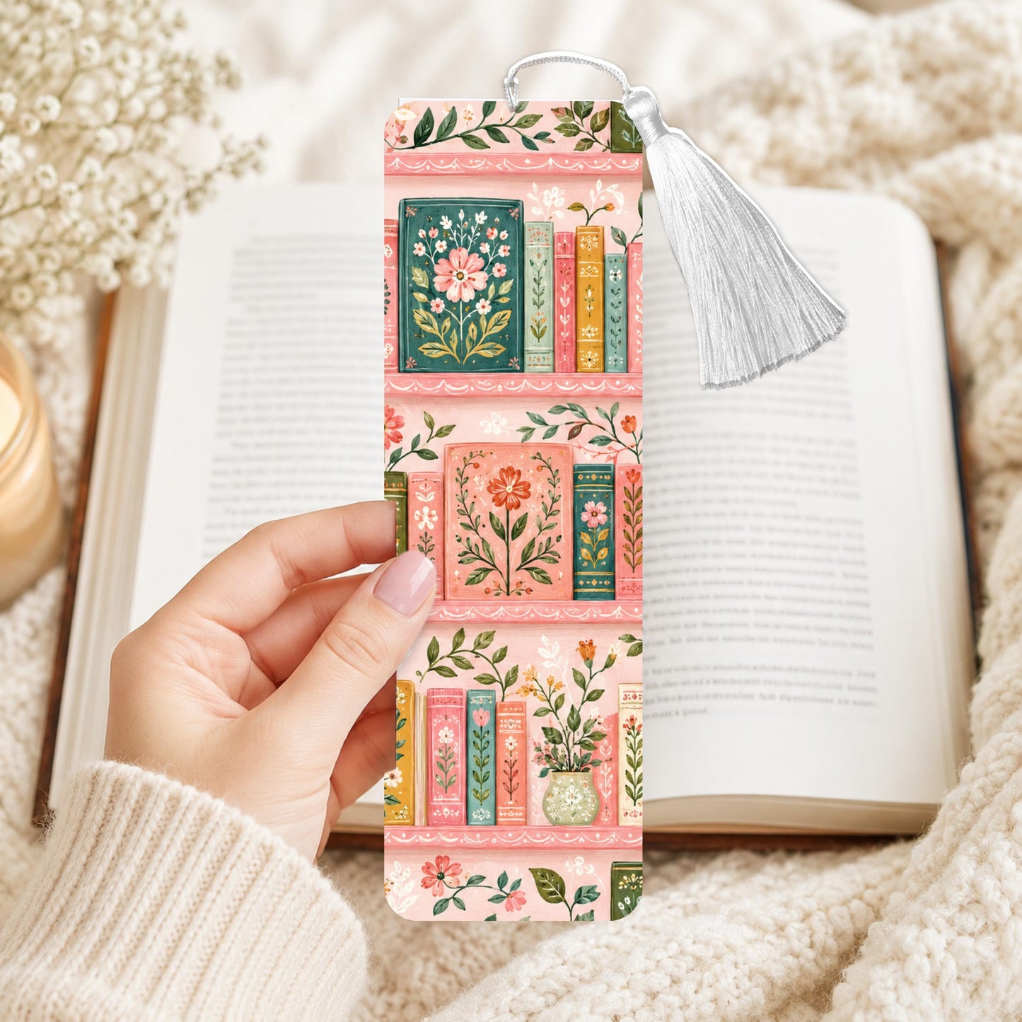 Floral Bookshelf Aluminum Bookmark