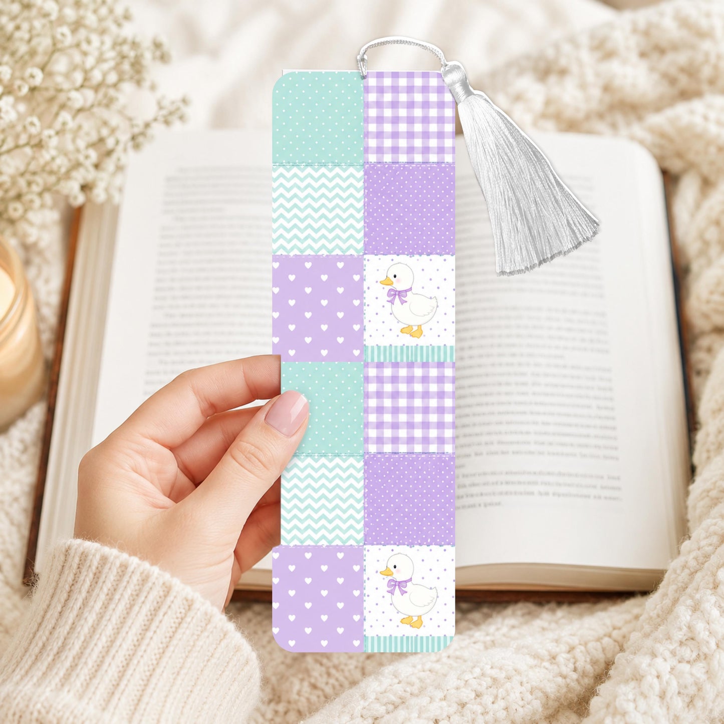 Purple And Teal Goose Checkered Aluminum Bookmark