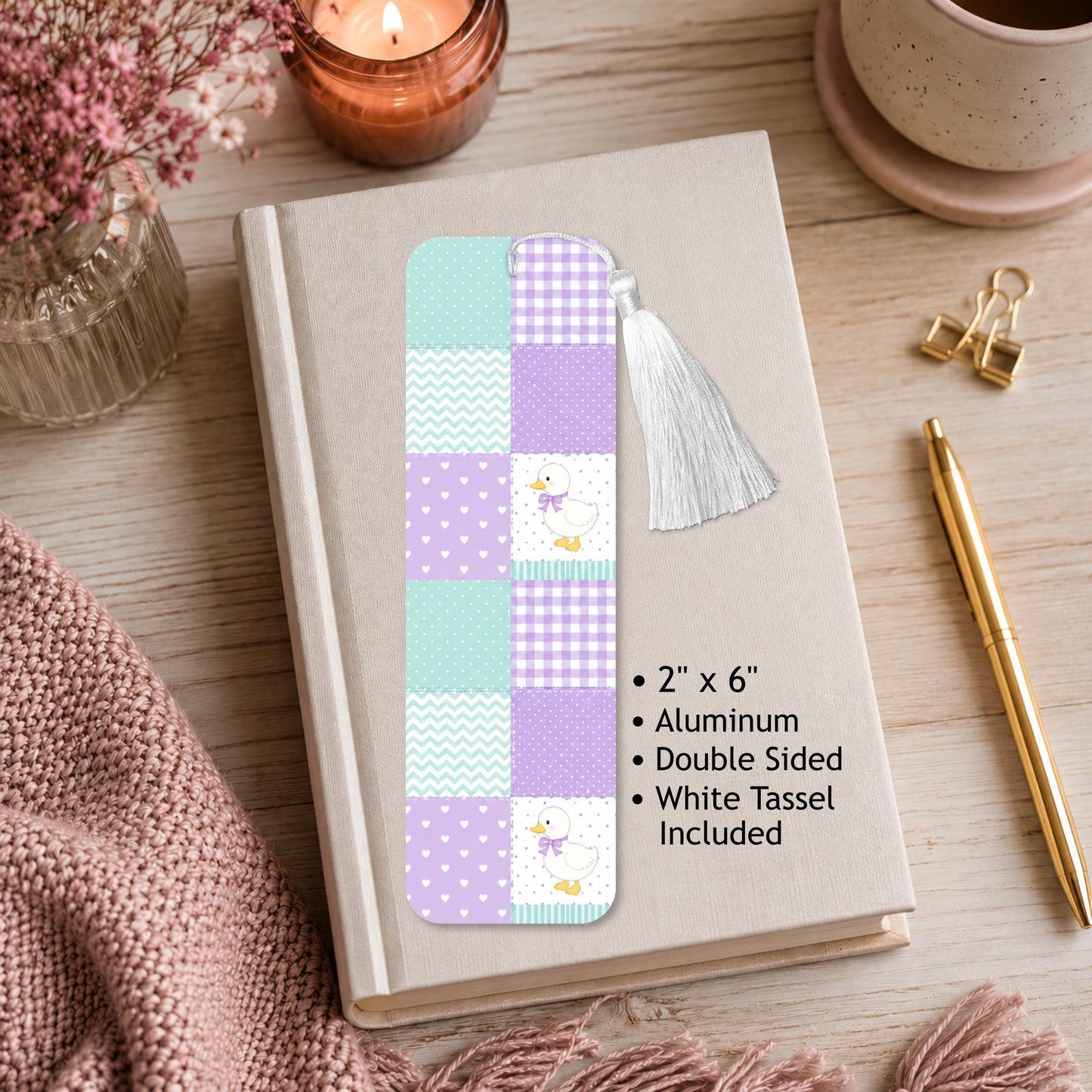 Purple And Teal Goose Checkered Aluminum Bookmark