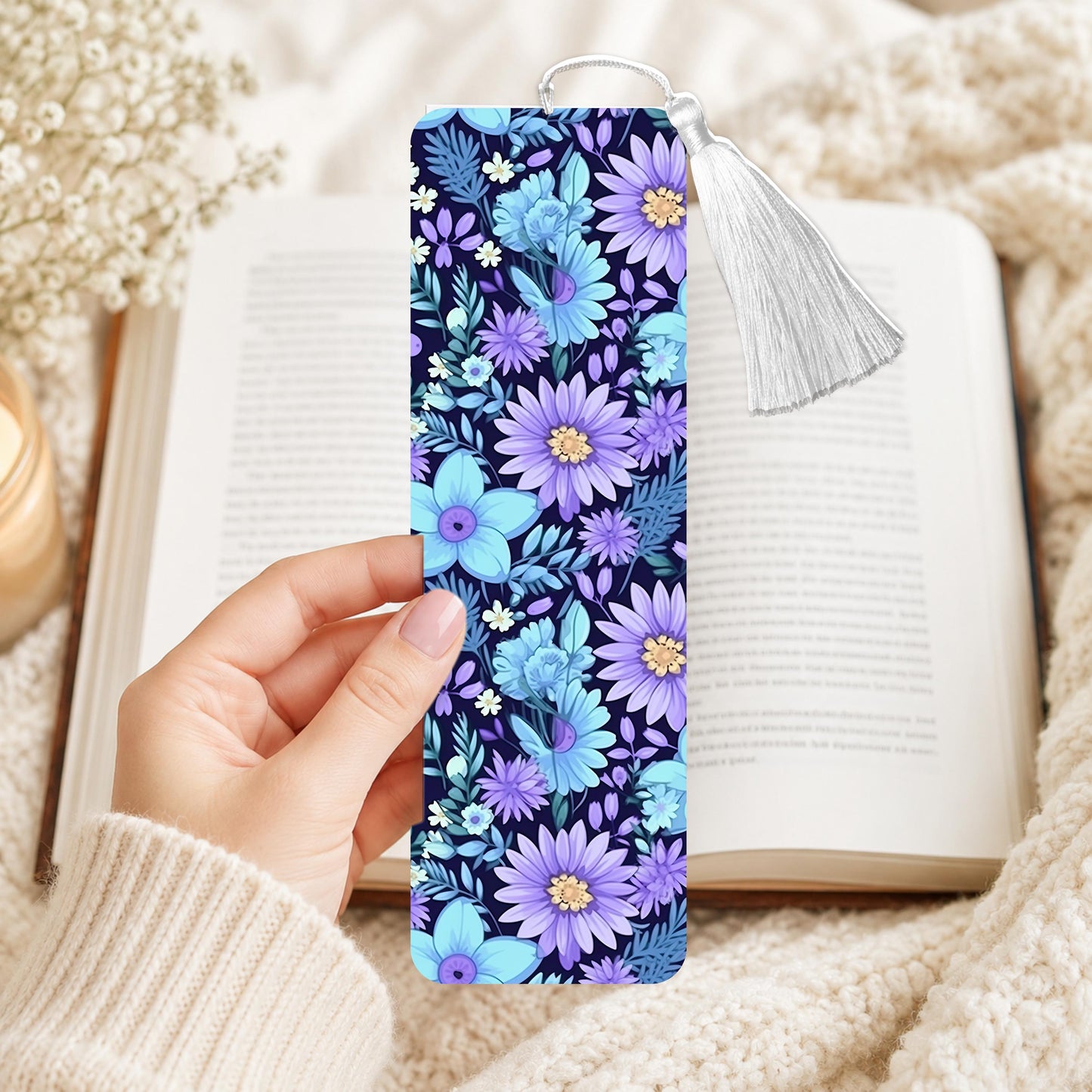 Blue And Teal Floral Aluminum Bookmark
