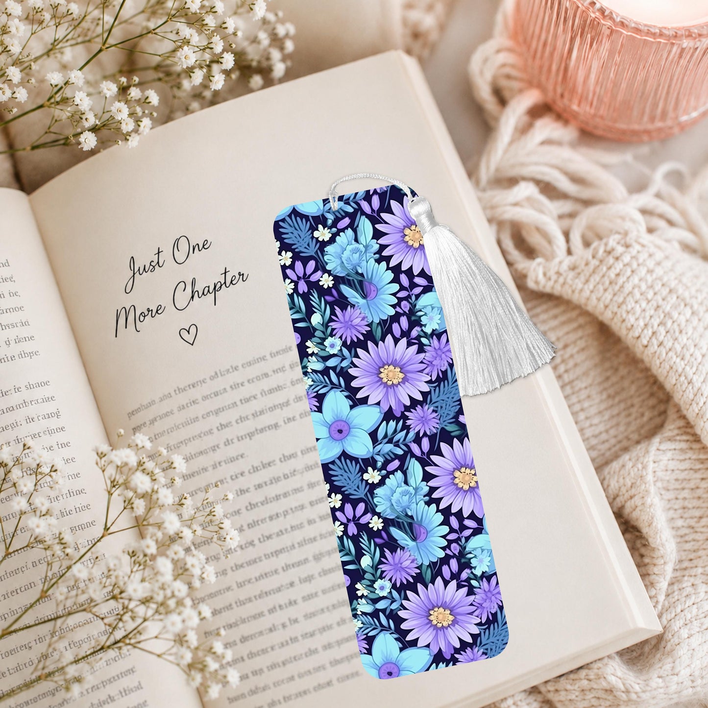 Blue And Teal Floral Aluminum Bookmark