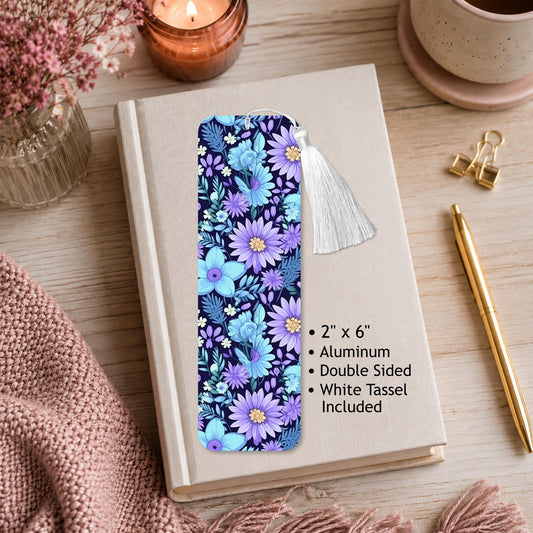 Blue And Teal Floral Aluminum Bookmark