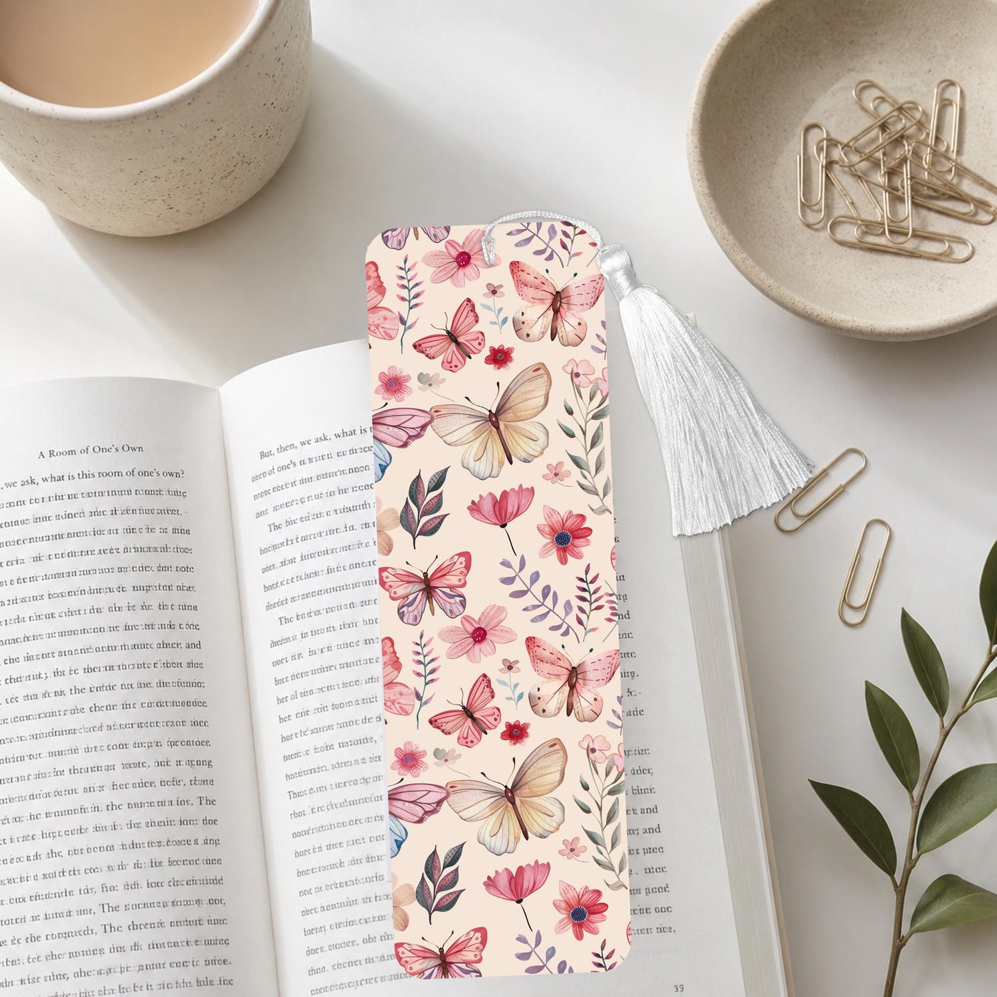 Pink And Cream Butterflies Aluminum Bookmark
