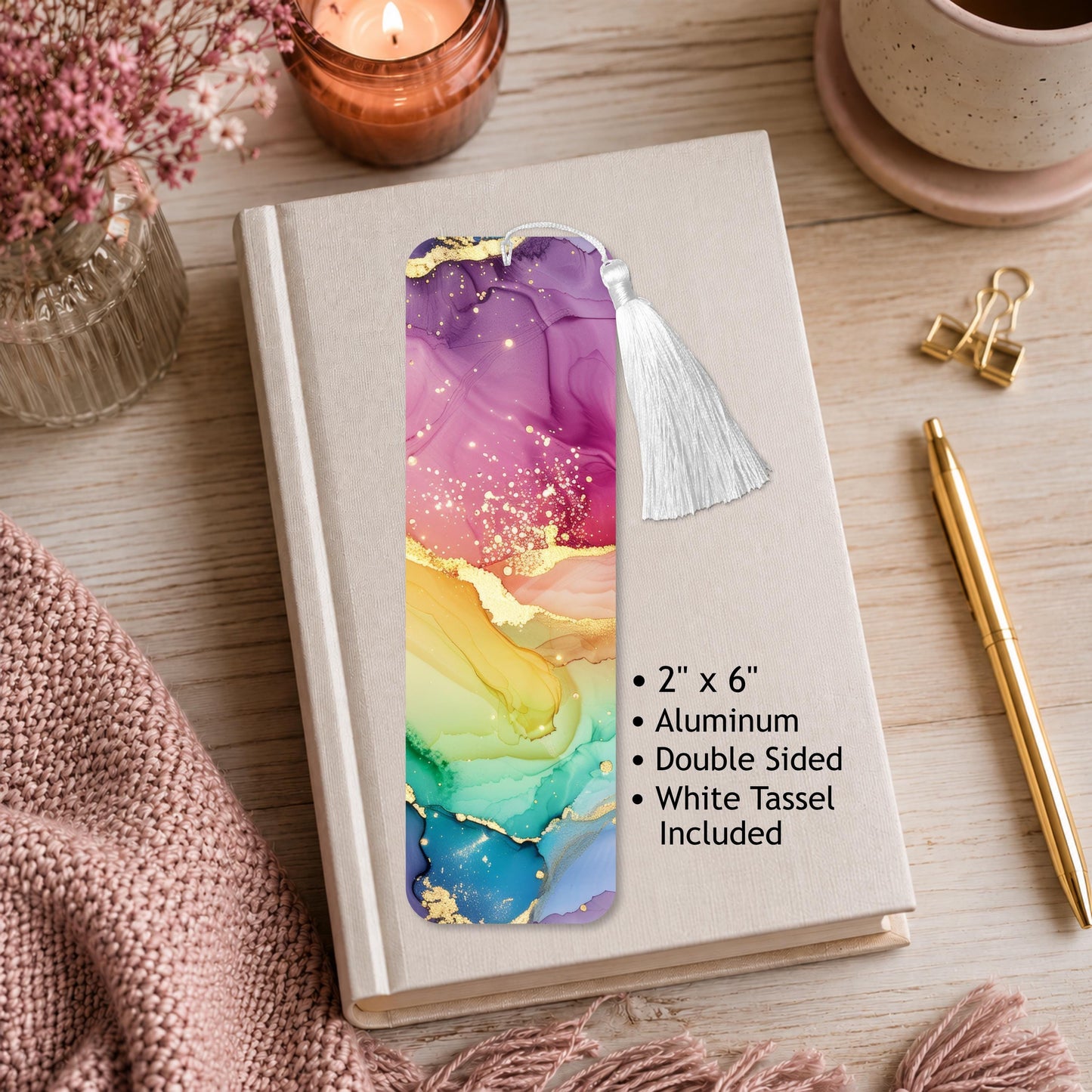 Rainbow Marble Aluminum Bookmark