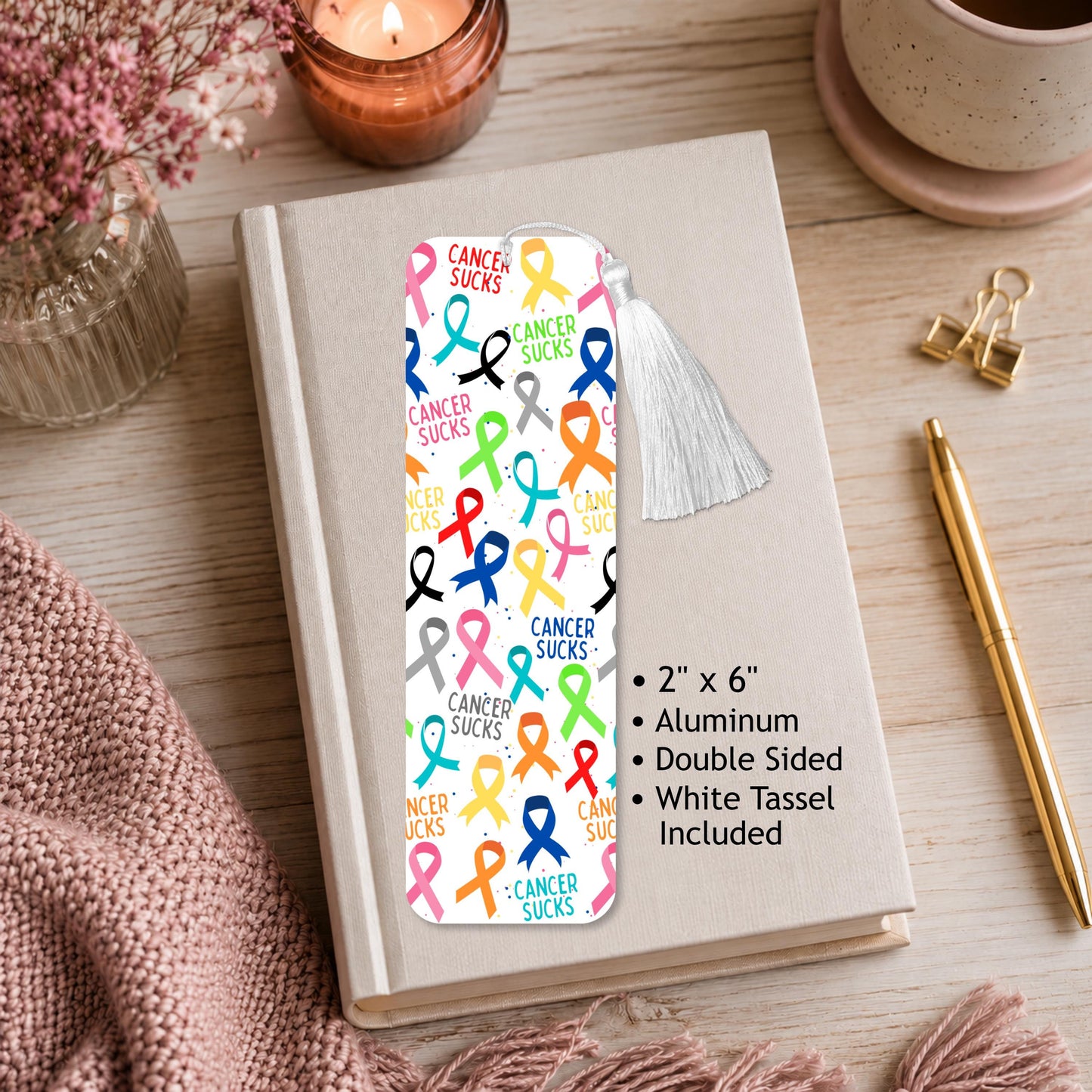 Cancer Sucks Rainbow Ribbons Aluminum Bookmark