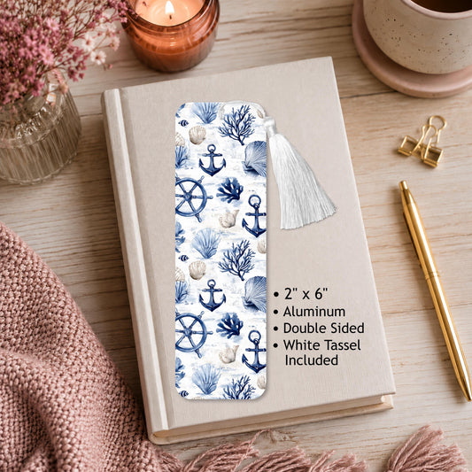 Blue Nautical And Sea Life Aluminum Bookmark