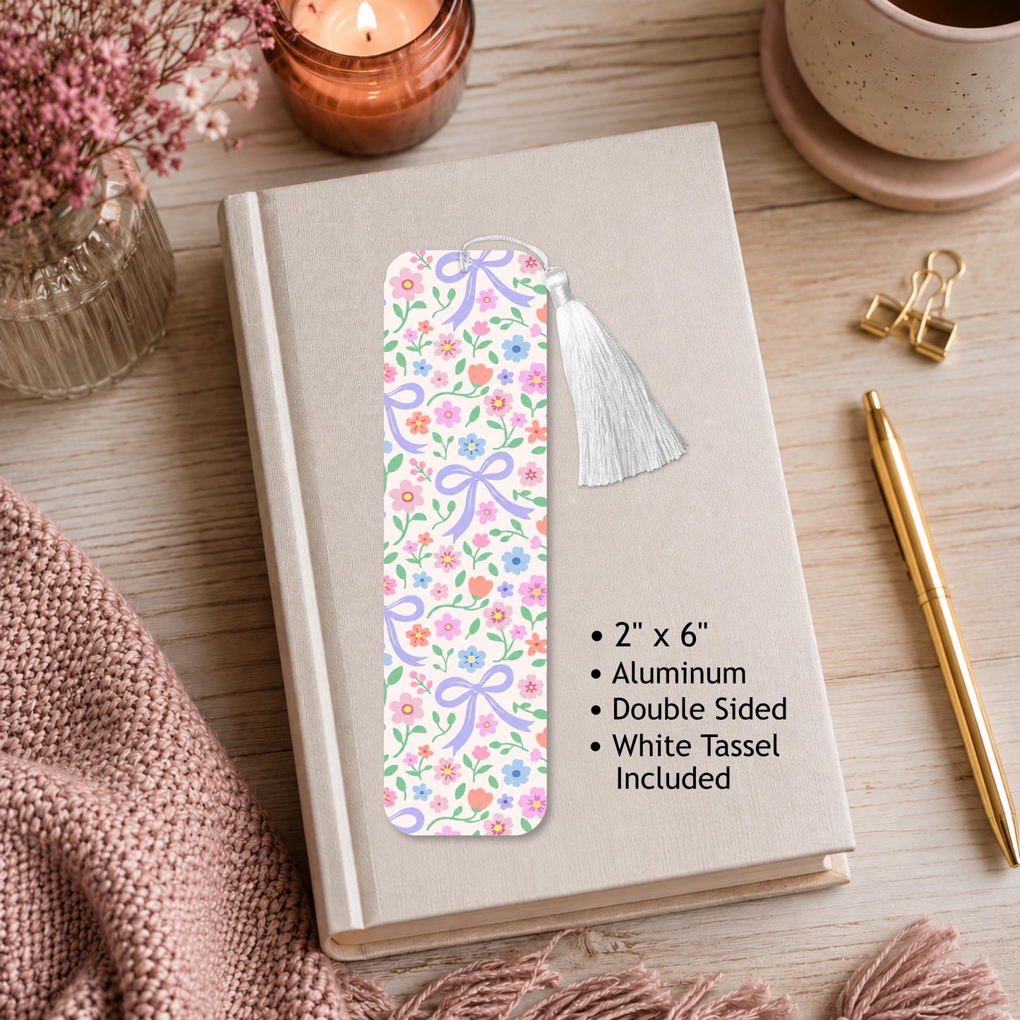 Purple Bow And Flowers Aluminum Bookmark
