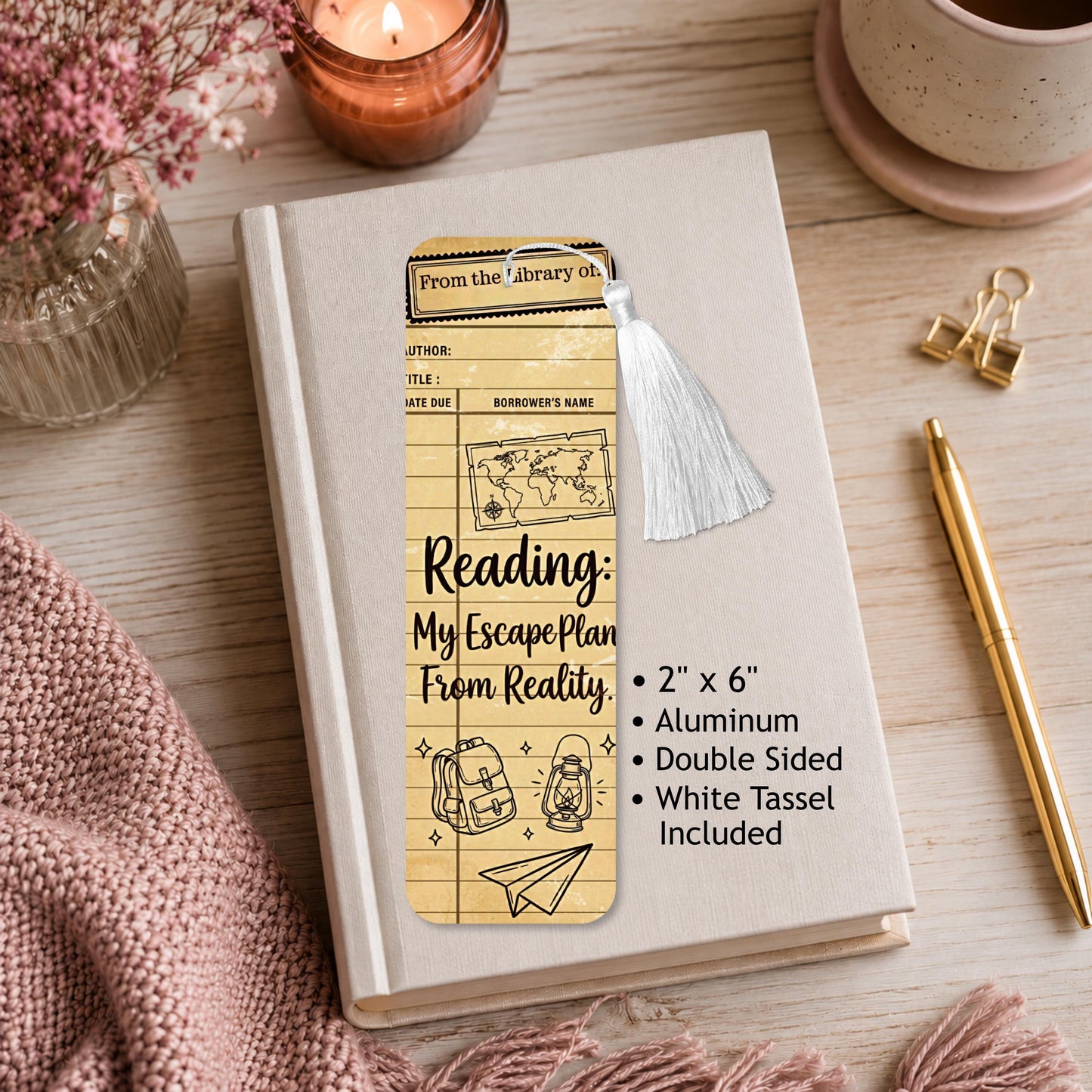 Vintage Reading Is My Escape Plan From Reality Aluminum Bookmark