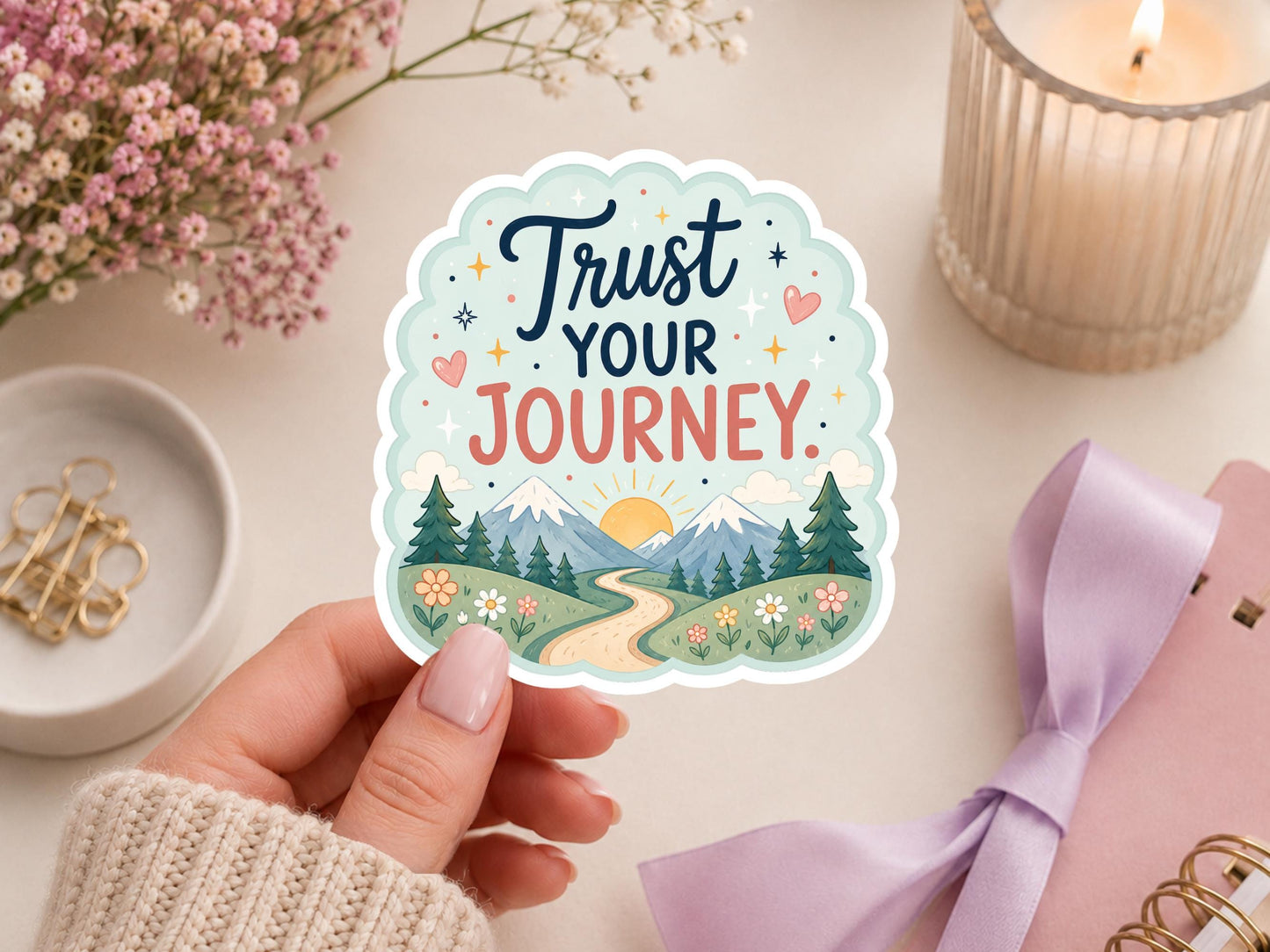 Trust Your Journey Mountain Scene Sticker