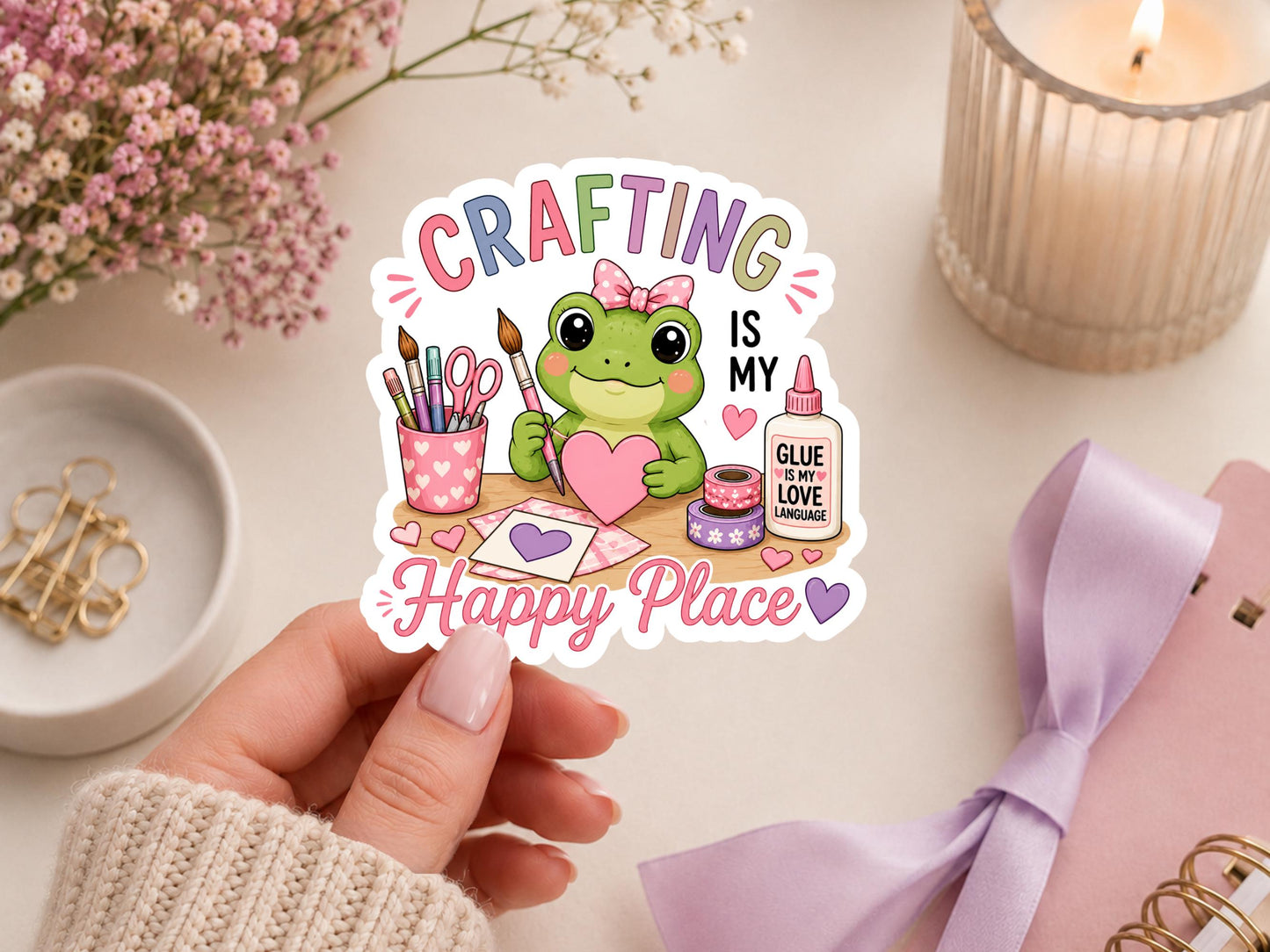 Crafting Is My Happy Place Frog Sticker