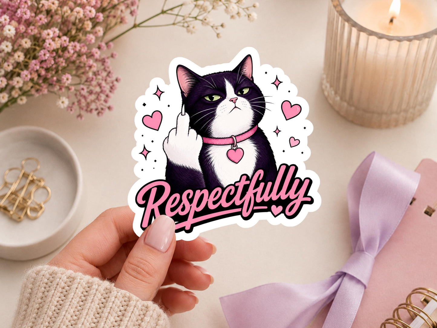Respectfully Cat Flipping The Bird Sticker