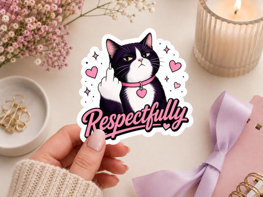 Respectfully Cat Flipping The Bird Sticker