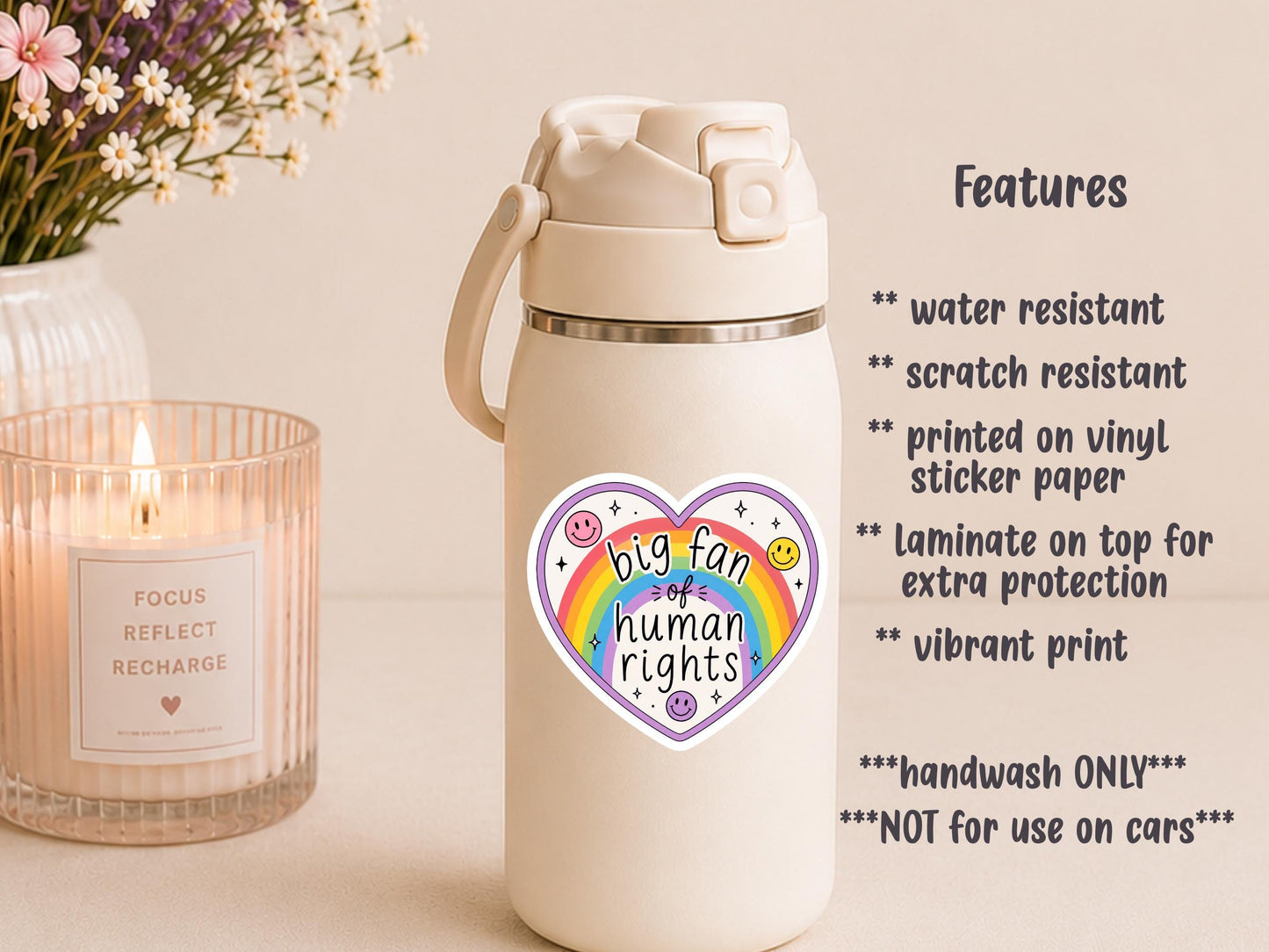 Big Fan of Human Rights Heart And Rainbow Sticker