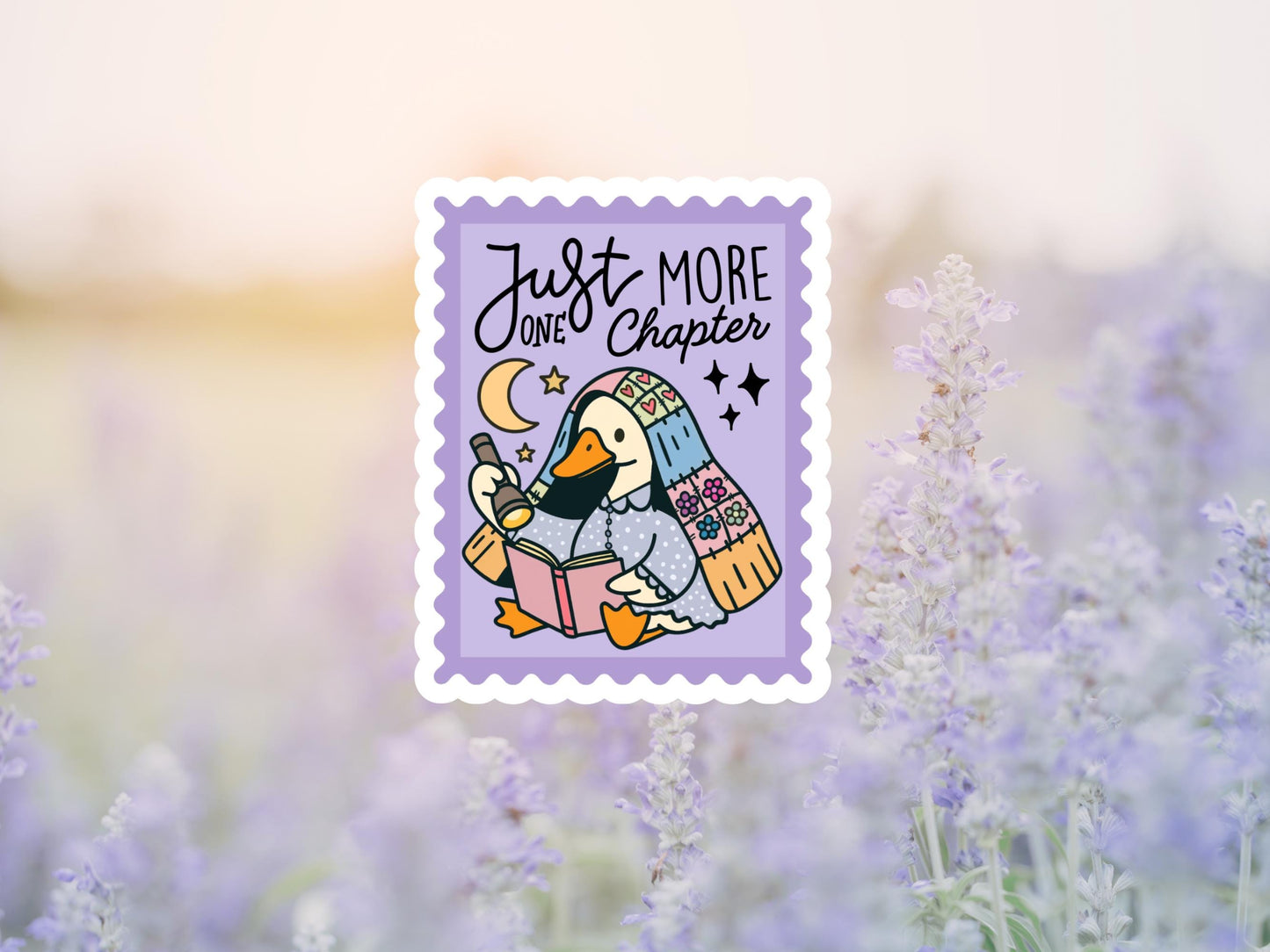 Just One More Chapter Duck Reading Postage Stamp Sticker