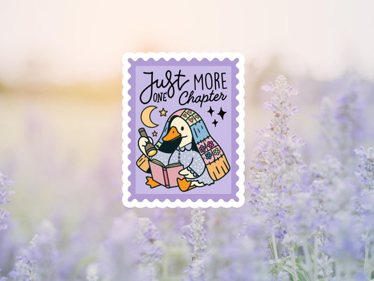 Just One More Chapter Duck Reading Postage Stamp Sticker