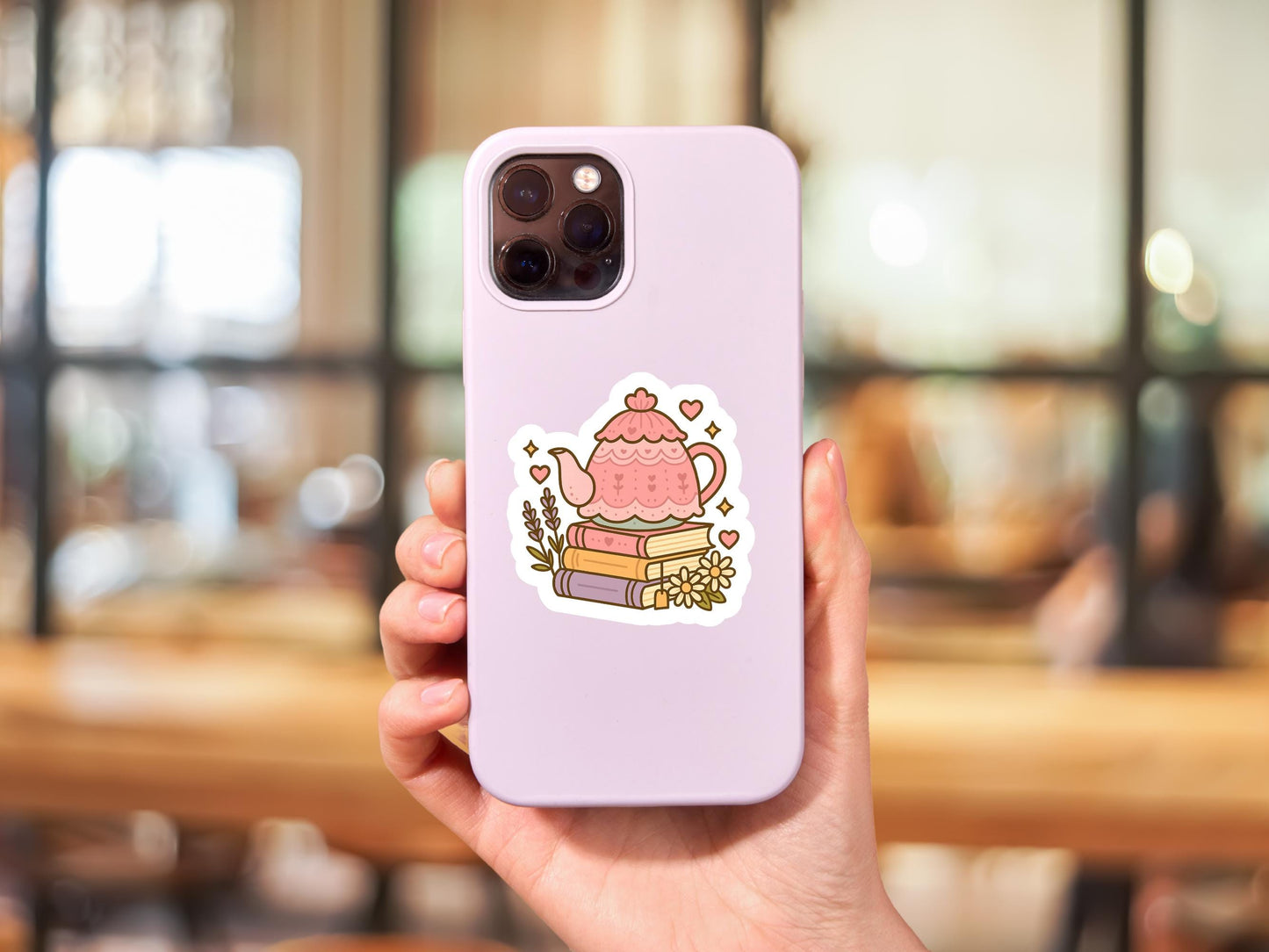 Pink Teapot On Book Stack Sticker