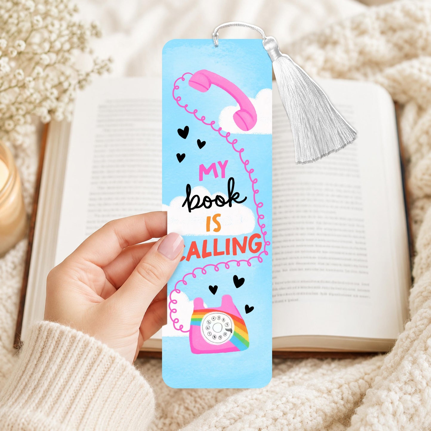 My Book Is Calling Phone Aluminum Bookmark