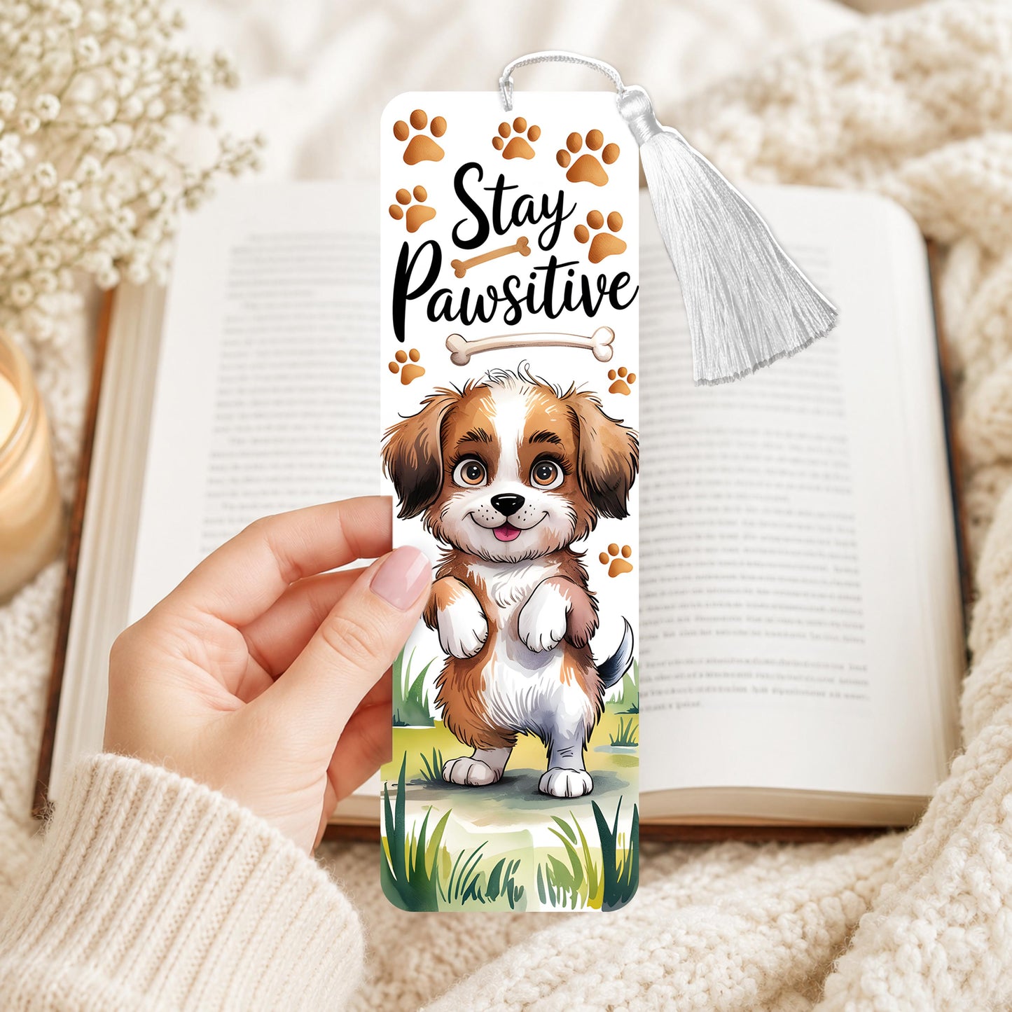 Stay Pawsitive Brown Dog  Aluminum Bookmark