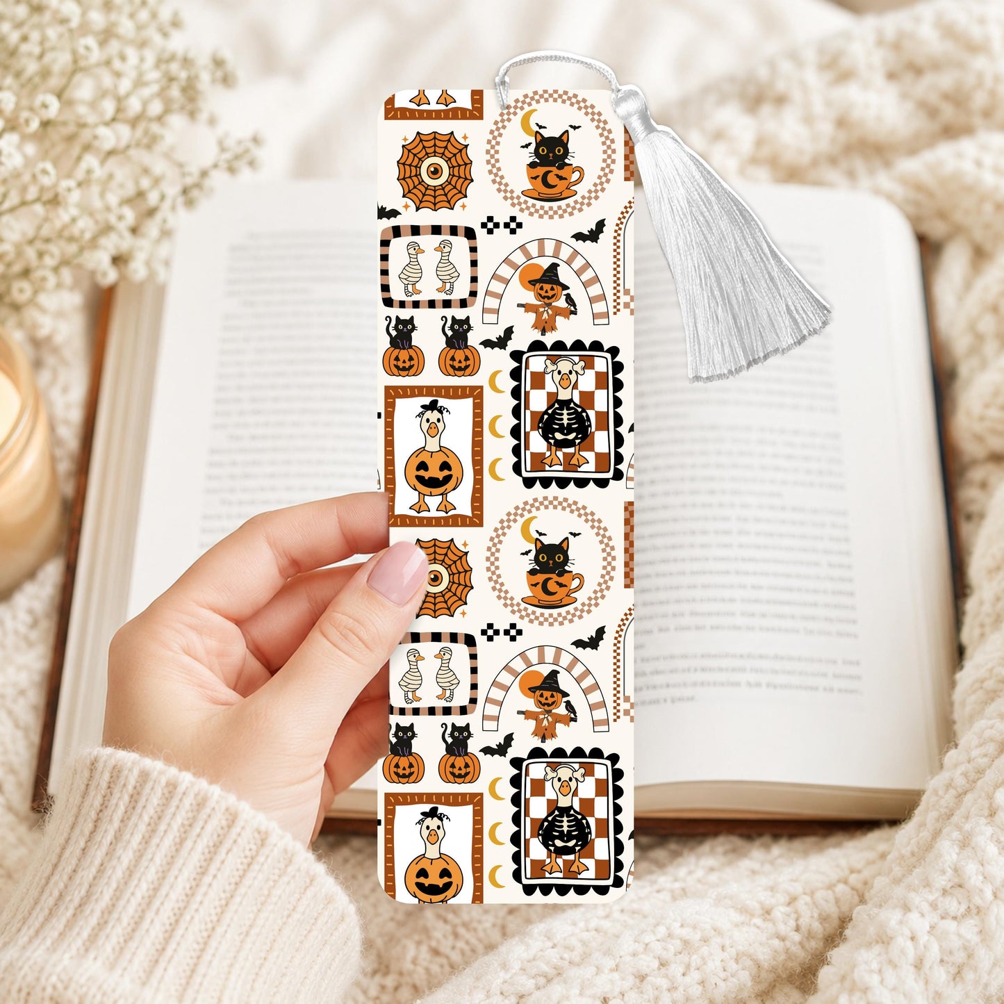Boho Halloween Postage Stamp Aluminum Bookmark