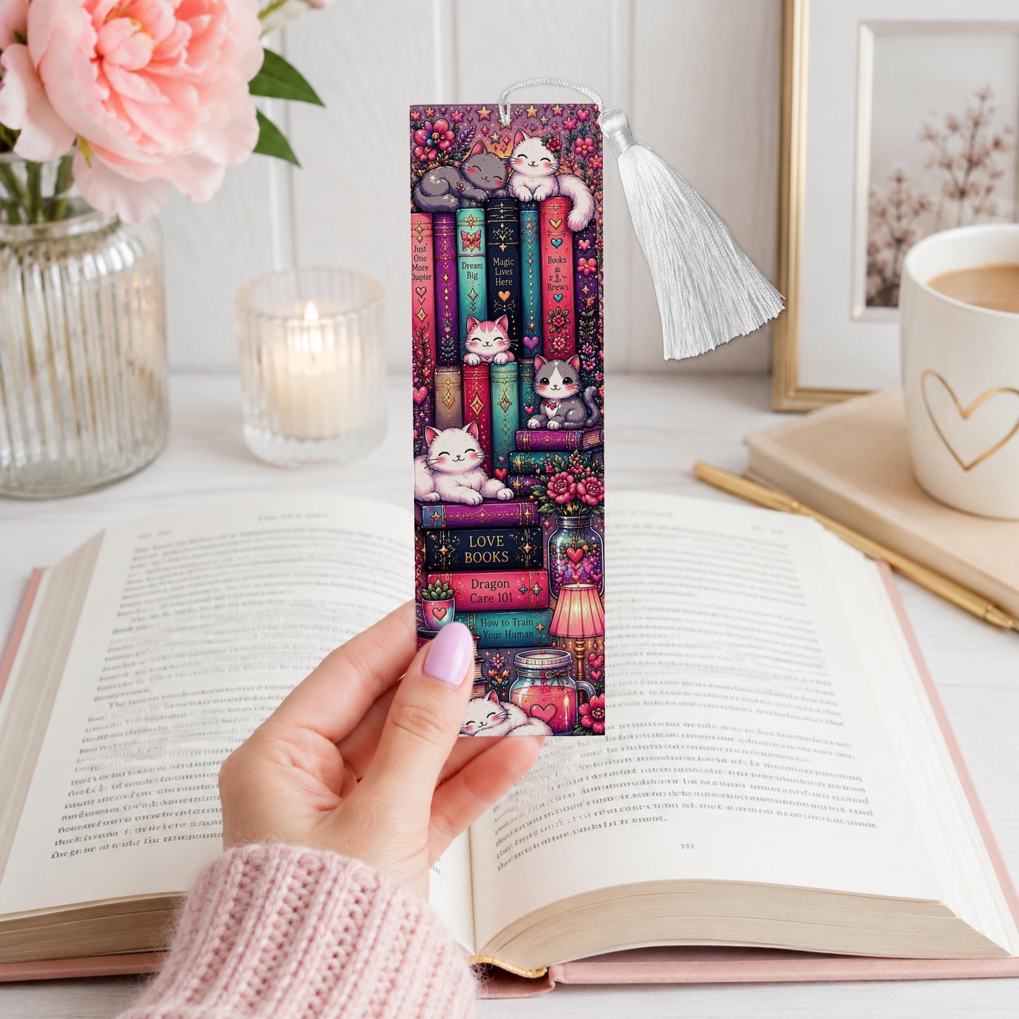 Cats And Books Aluminum Bookmark