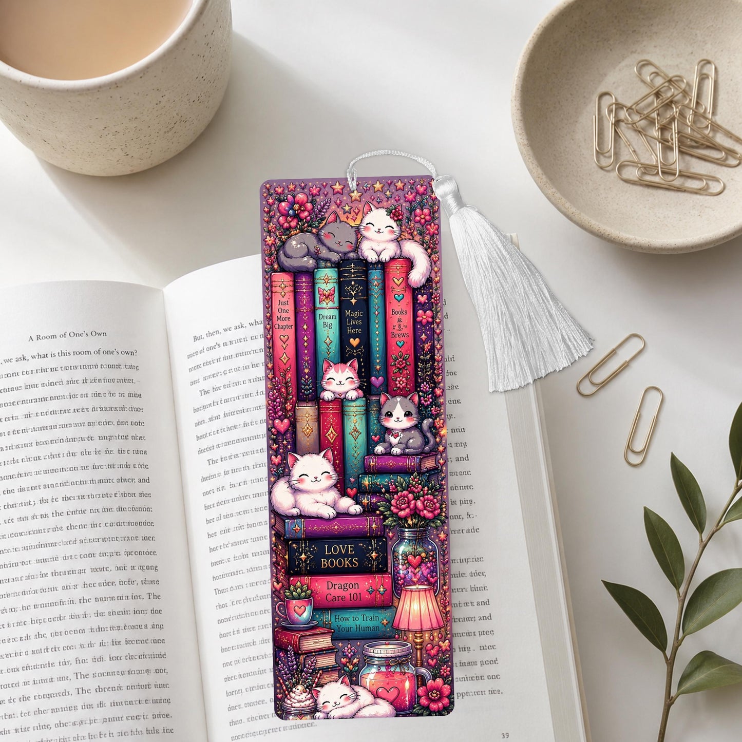 Cats And Books Aluminum Bookmark