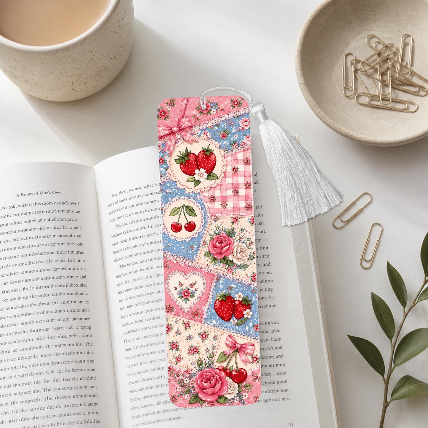 Strawberry And Rose Quilt Aluminum Bookmark