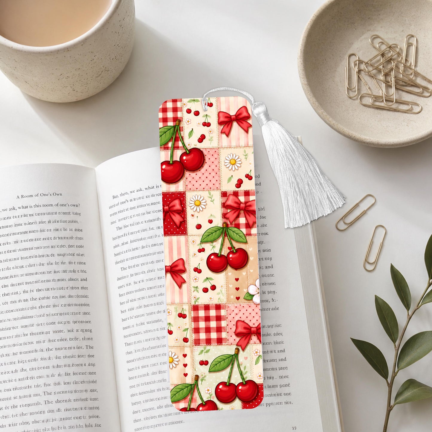 Cherry And Daisy Patchwork Aluminum Bookmark