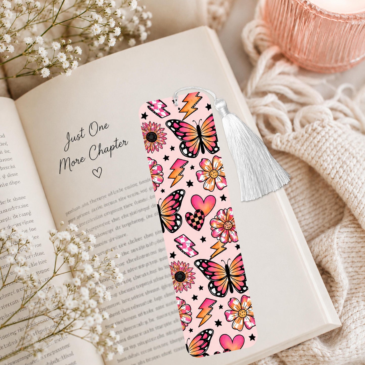 Pink Retro And Flower Aluminum Bookmark