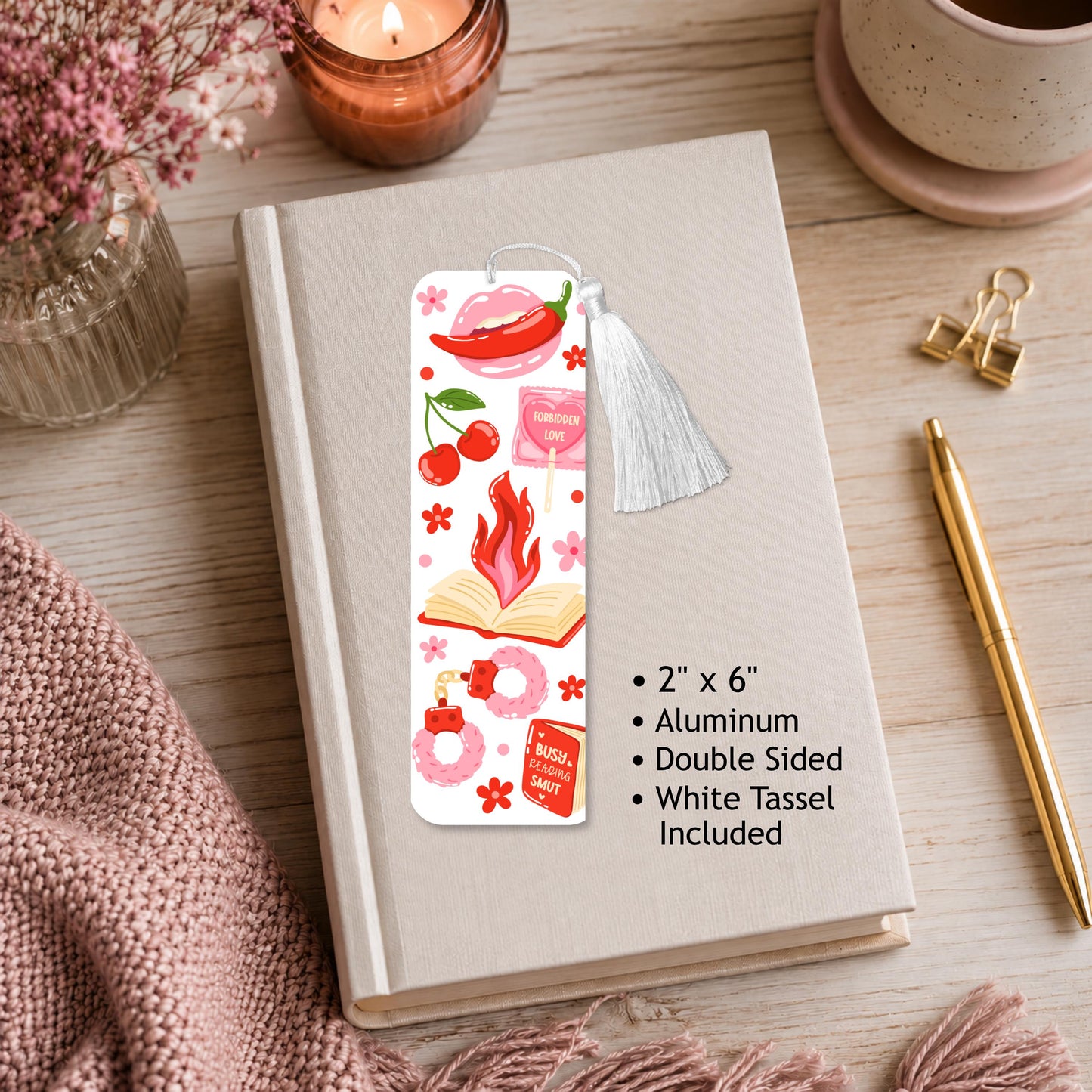 Red And Pink Smut Aluminum Bookmark
