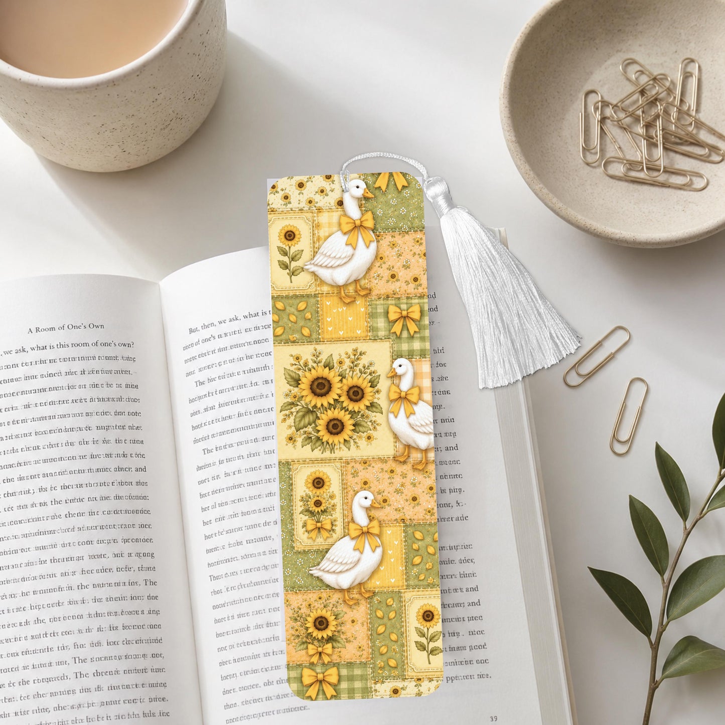 Goose And Sunflower Patchwork Aluminum Bookmark