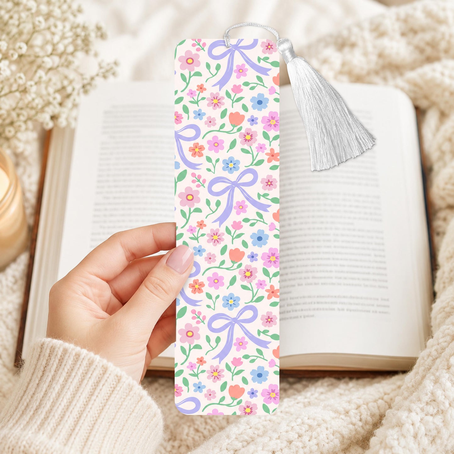 Purple Bow And Flowers Aluminum Bookmark