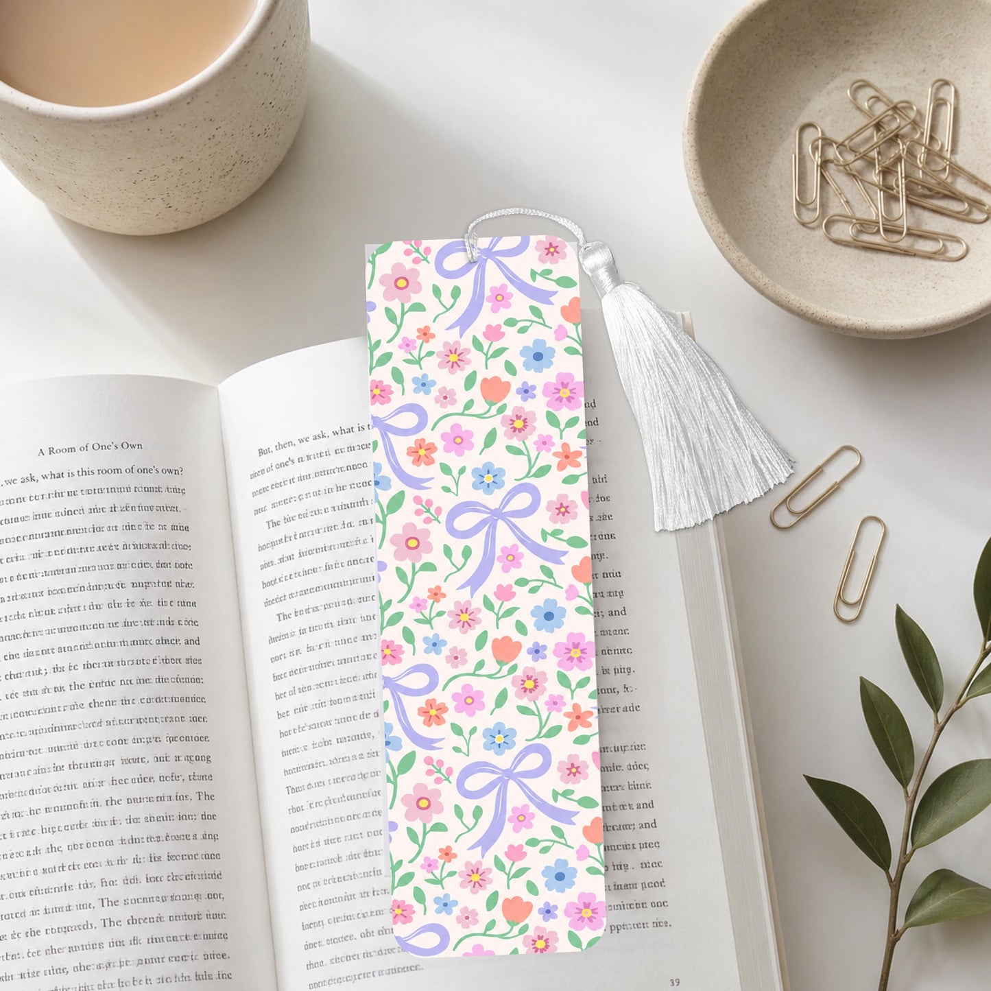 Purple Bow And Flowers Aluminum Bookmark