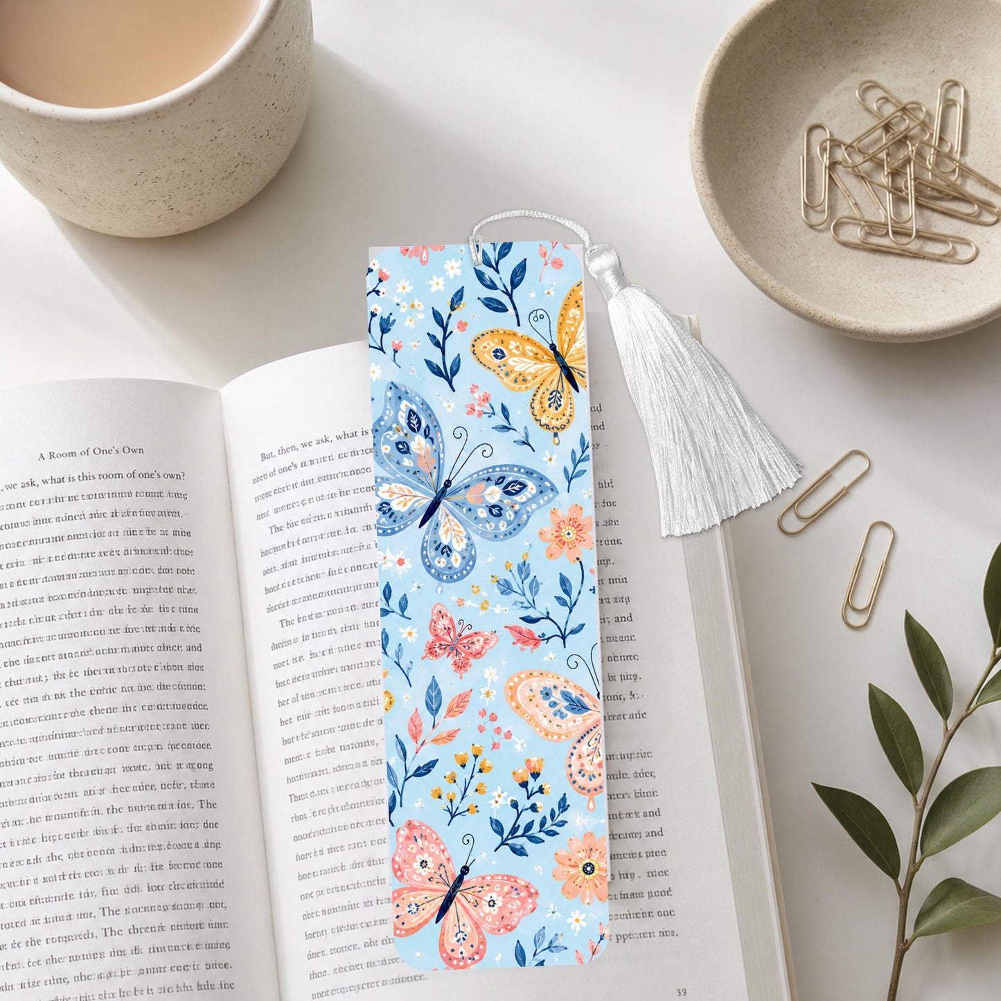 Floral Butterflies Aluminum Bookmark
