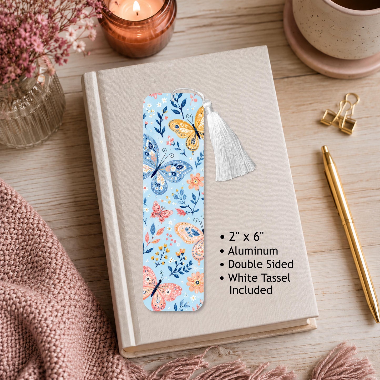 Floral Butterflies Aluminum Bookmark