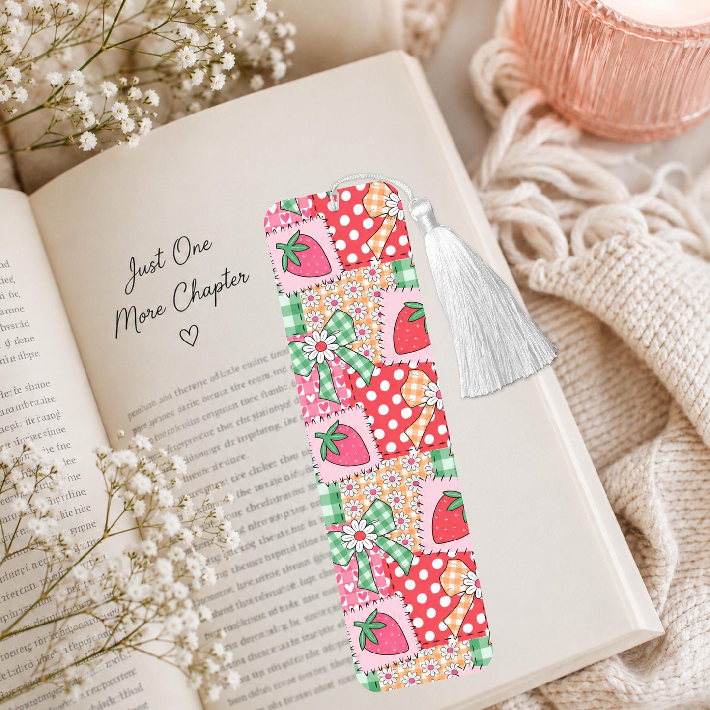 Summer Strawberry Patchwork Aluminum Bookmark